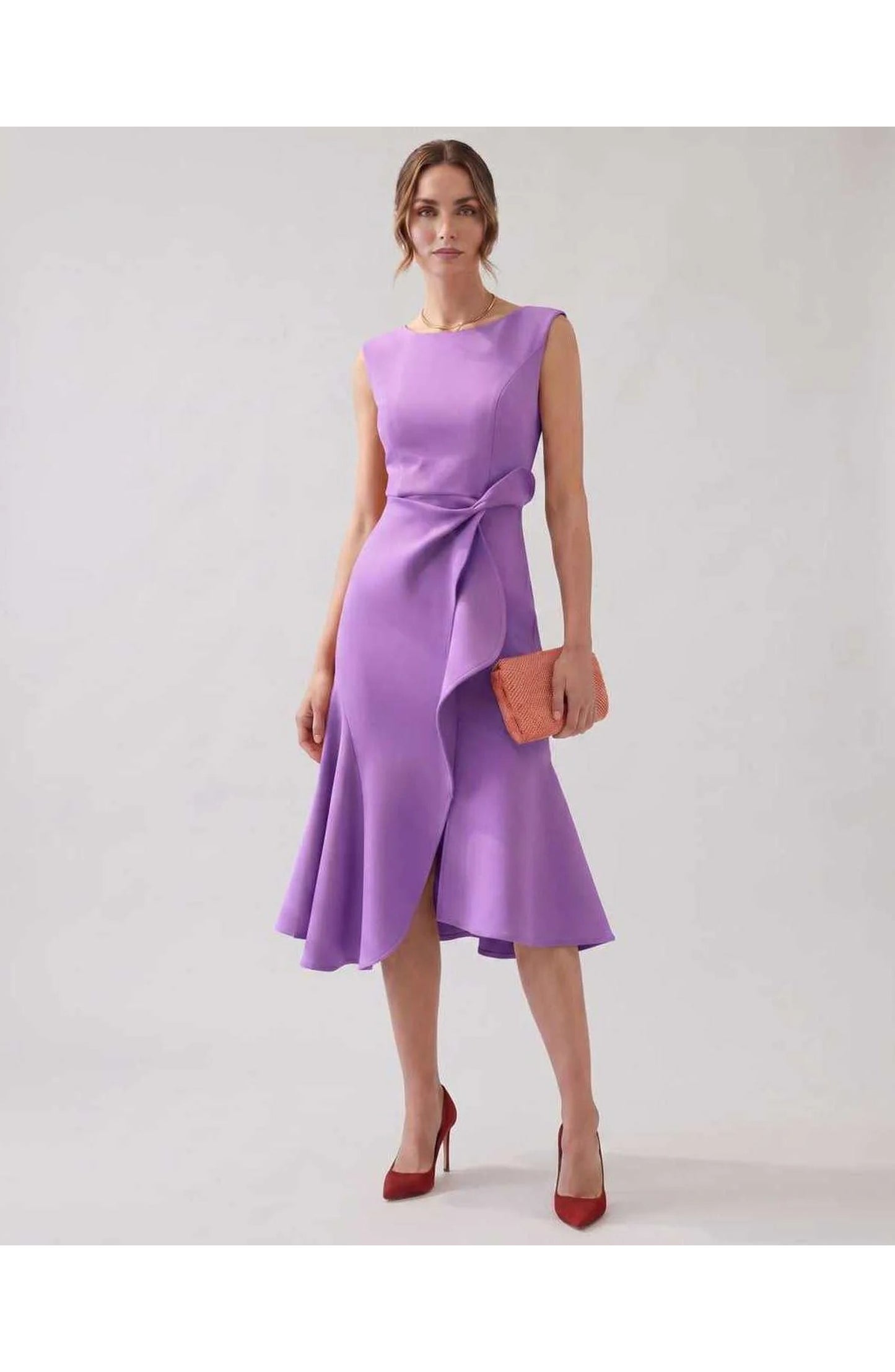 Manon Dames Midi Jurk | Ruffle Wrap Detail | Uitlopende Zoom