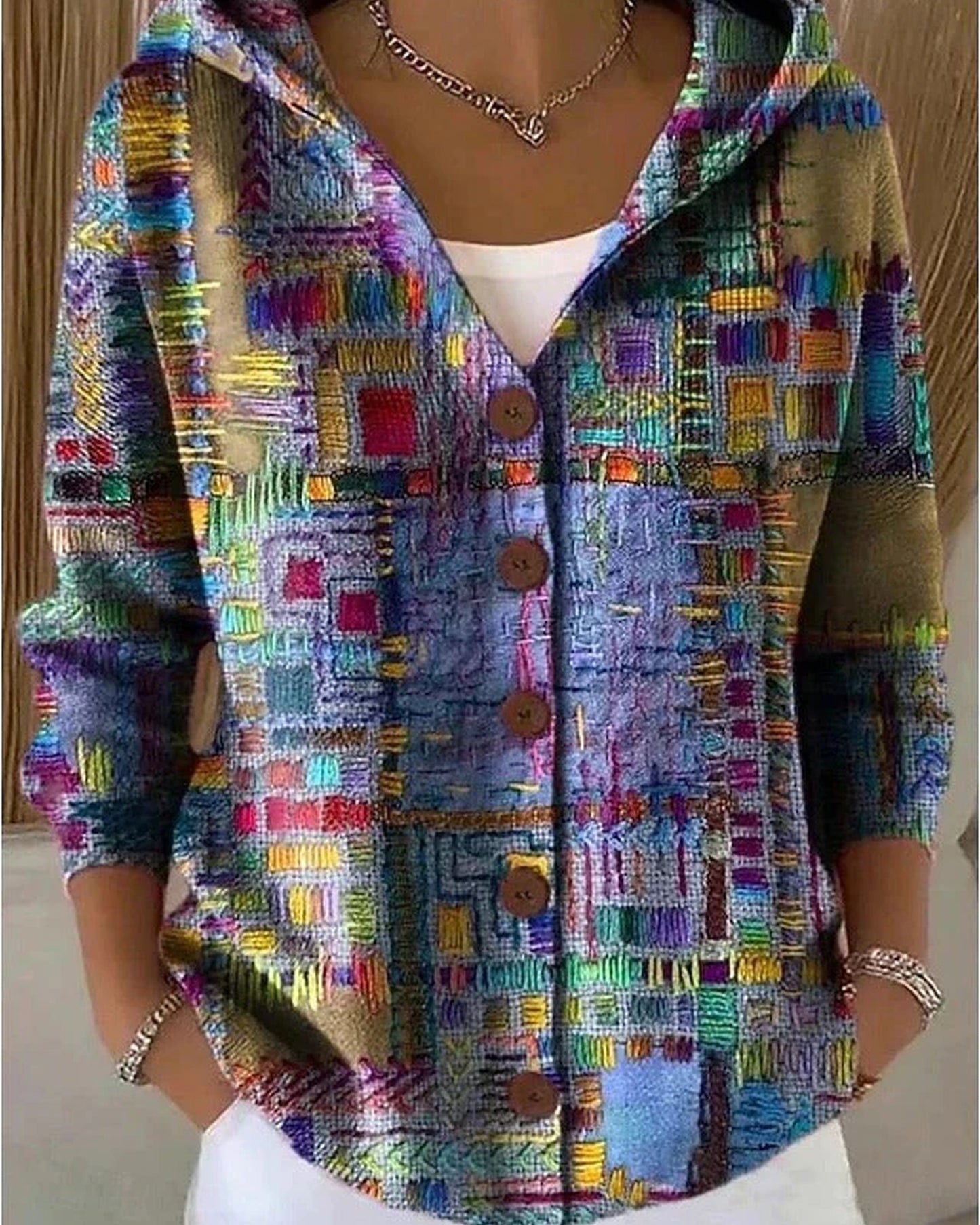 Marjolaine Dames Vest | Capuchon | Geometrisch Patroon