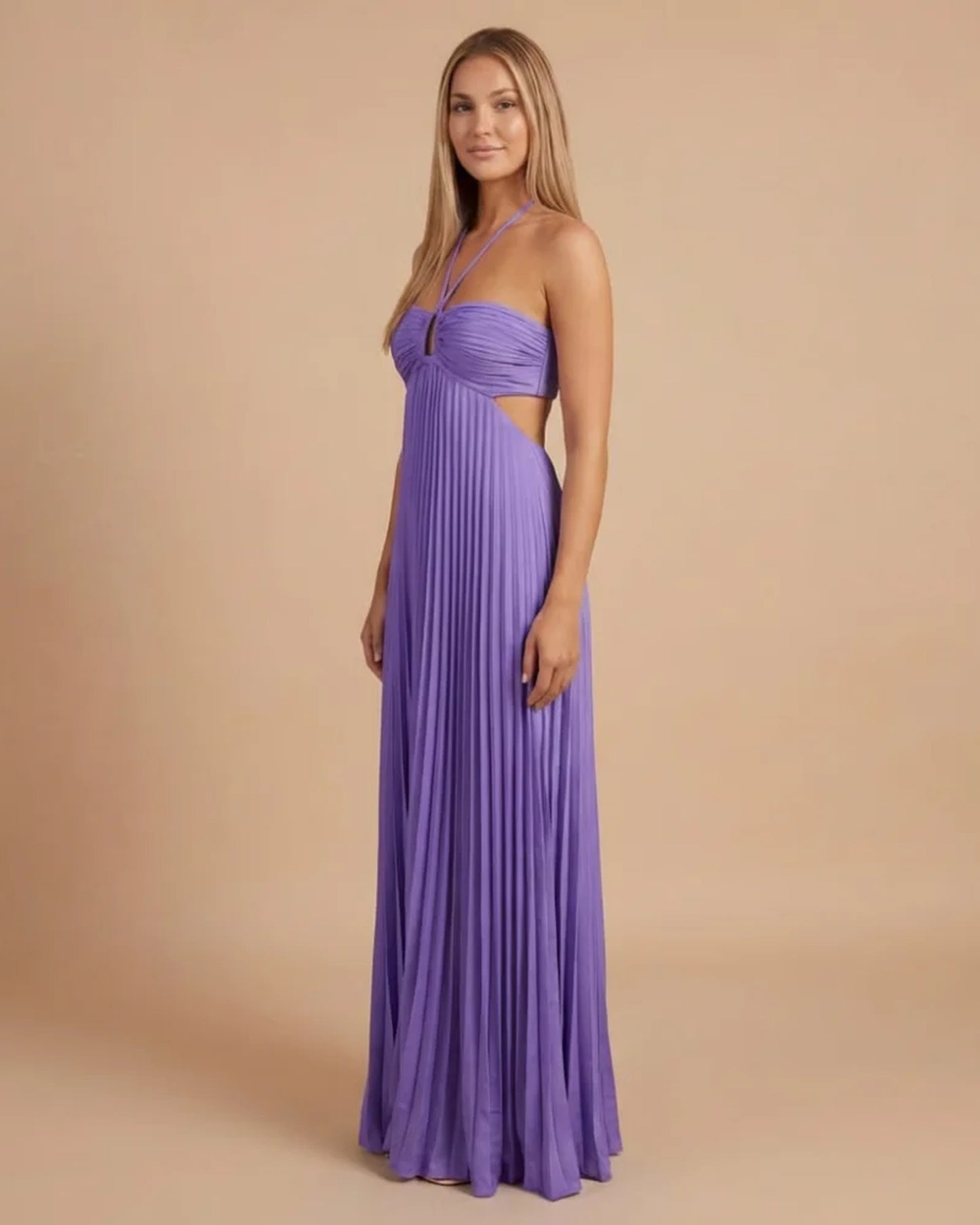 Marielle Women's Maxi Dress | Halter Neck | Pleated Skirt