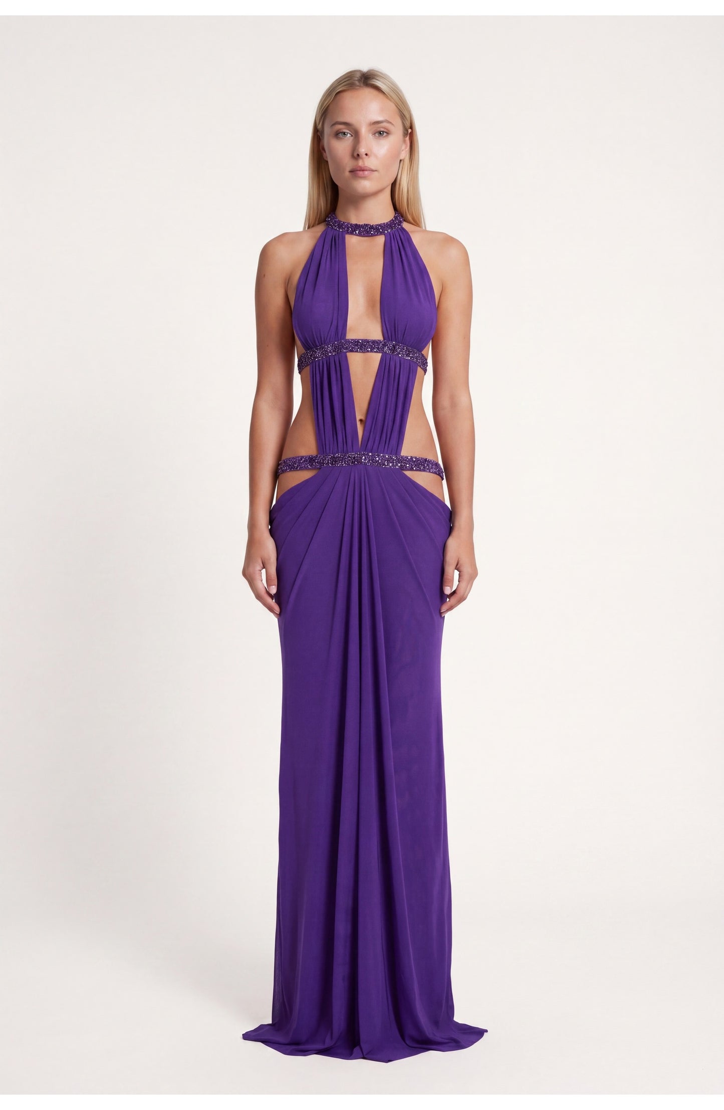 Noémie Dames Maxi Jurk | Halternek | Gelaagde Franje