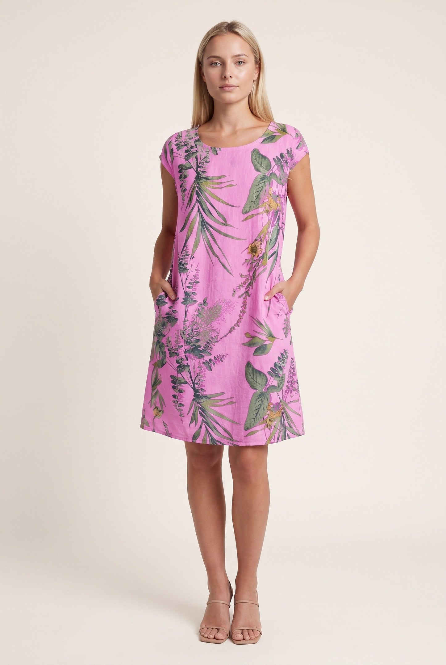 Nadine Dames Mini Jurk | Botanische Print | Zakken