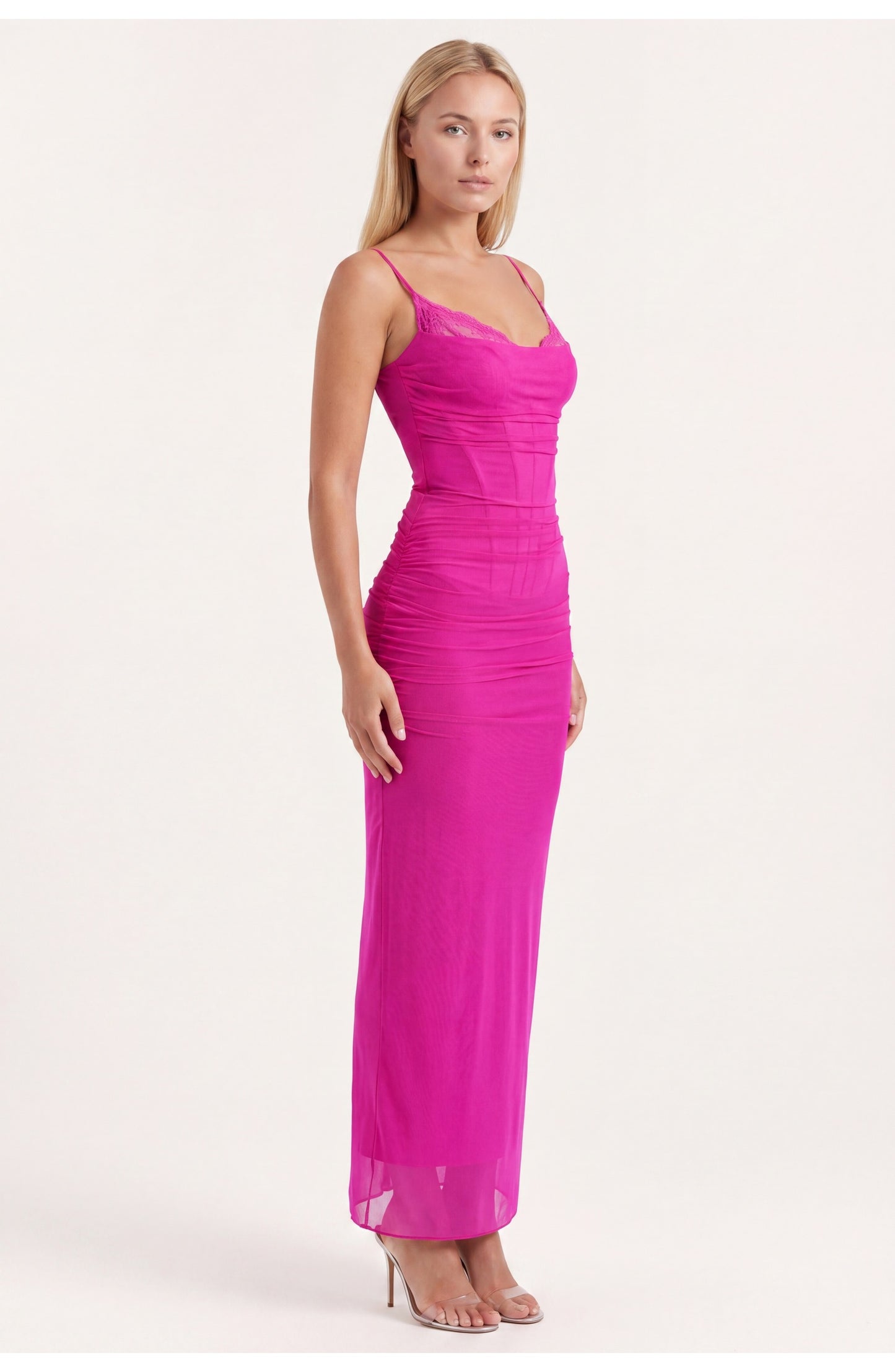 Nathalie Dames Maxi Jurk | Ruches | Mesh