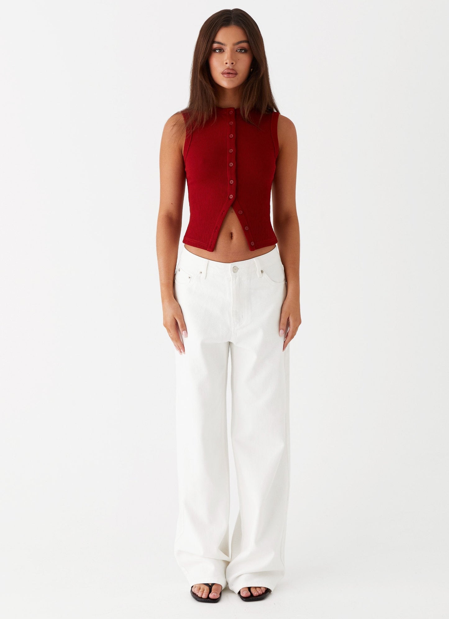 Nolani Geribde Tanktop – Mouwloze Top met Knoopsluiting 26