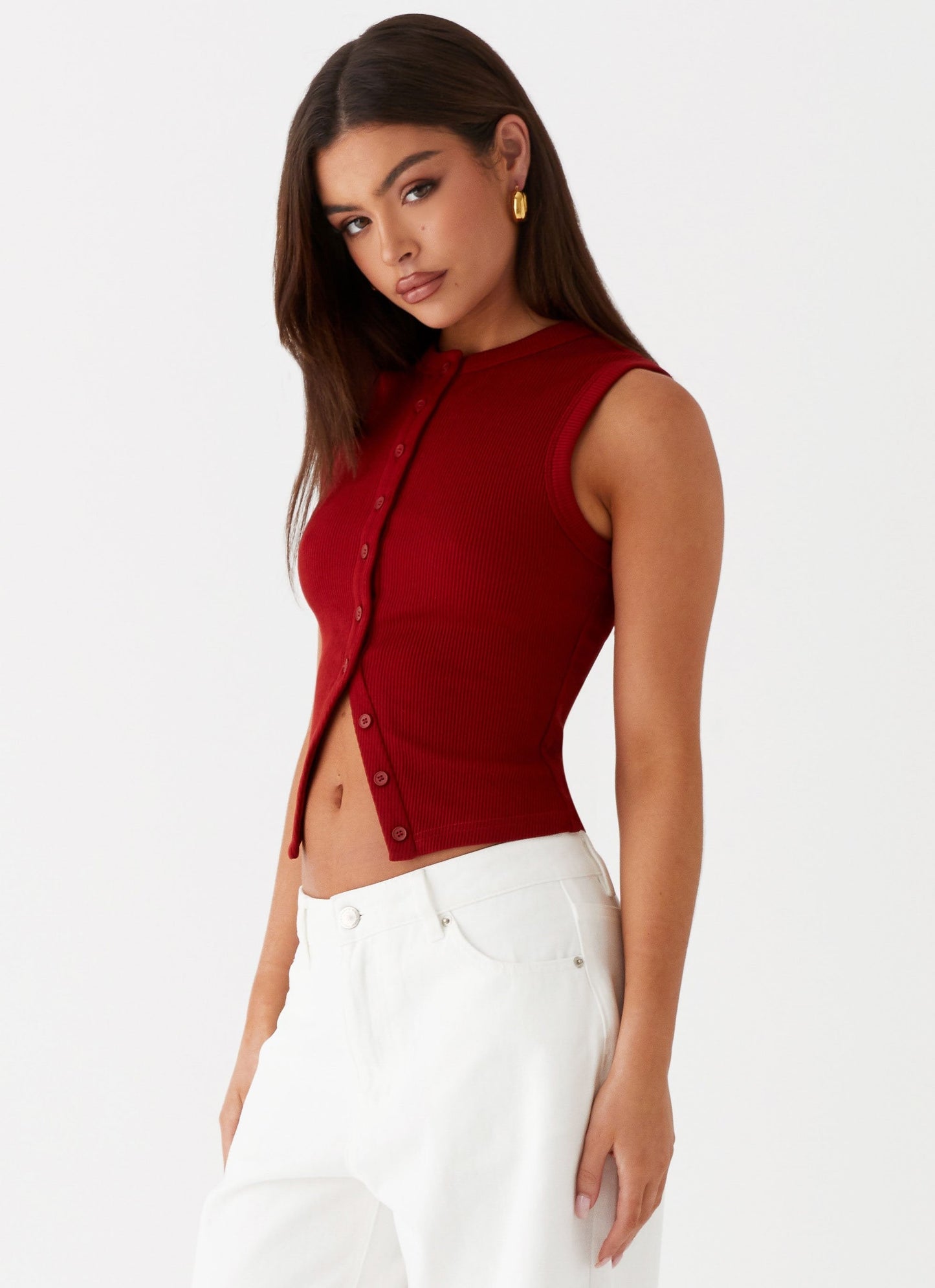 Nolani Geribde Tanktop – Mouwloze Top met Knoopsluiting 27