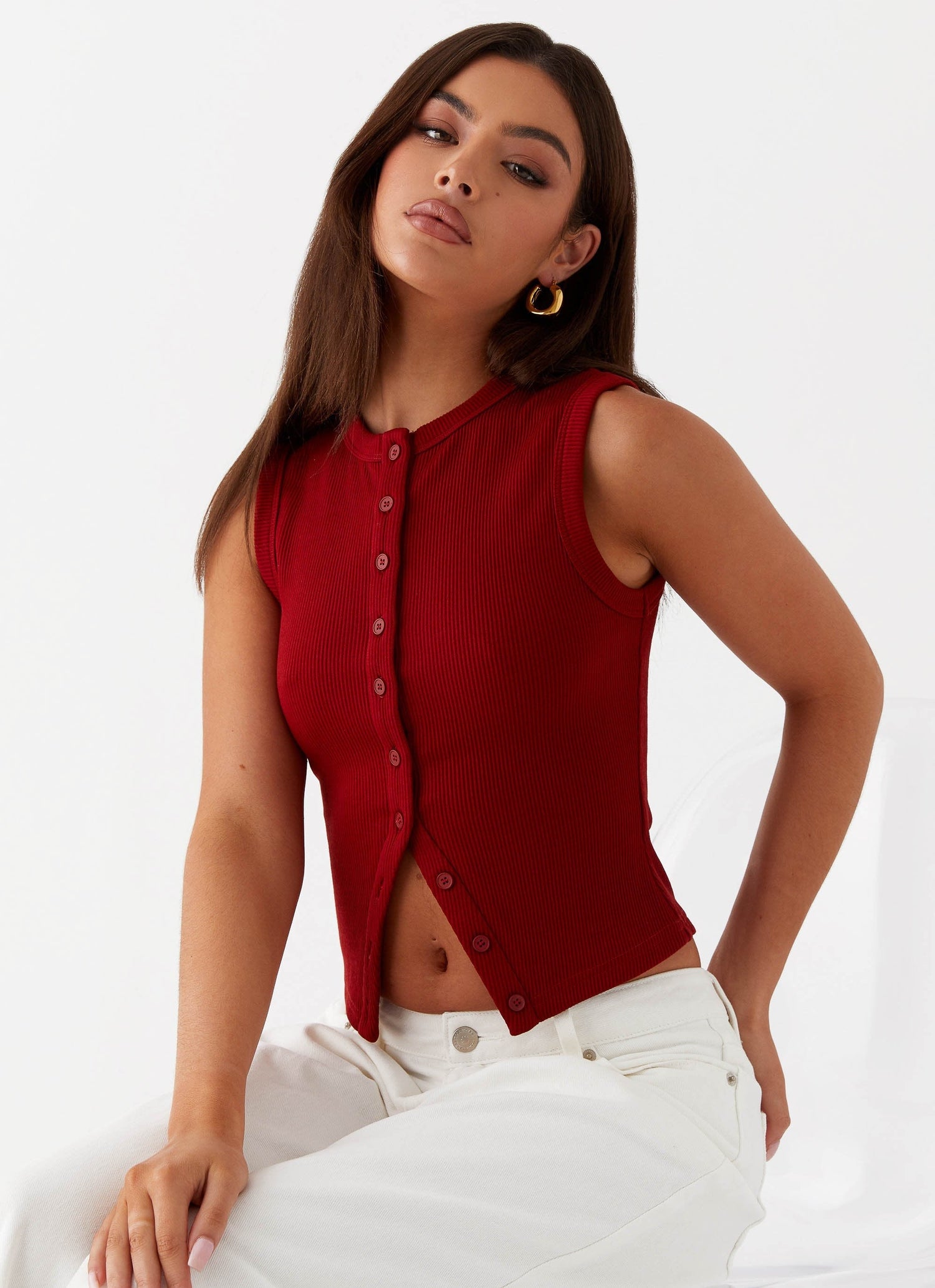 Nolani Geribde Tanktop – Mouwloze Top met Knoopsluiting 25