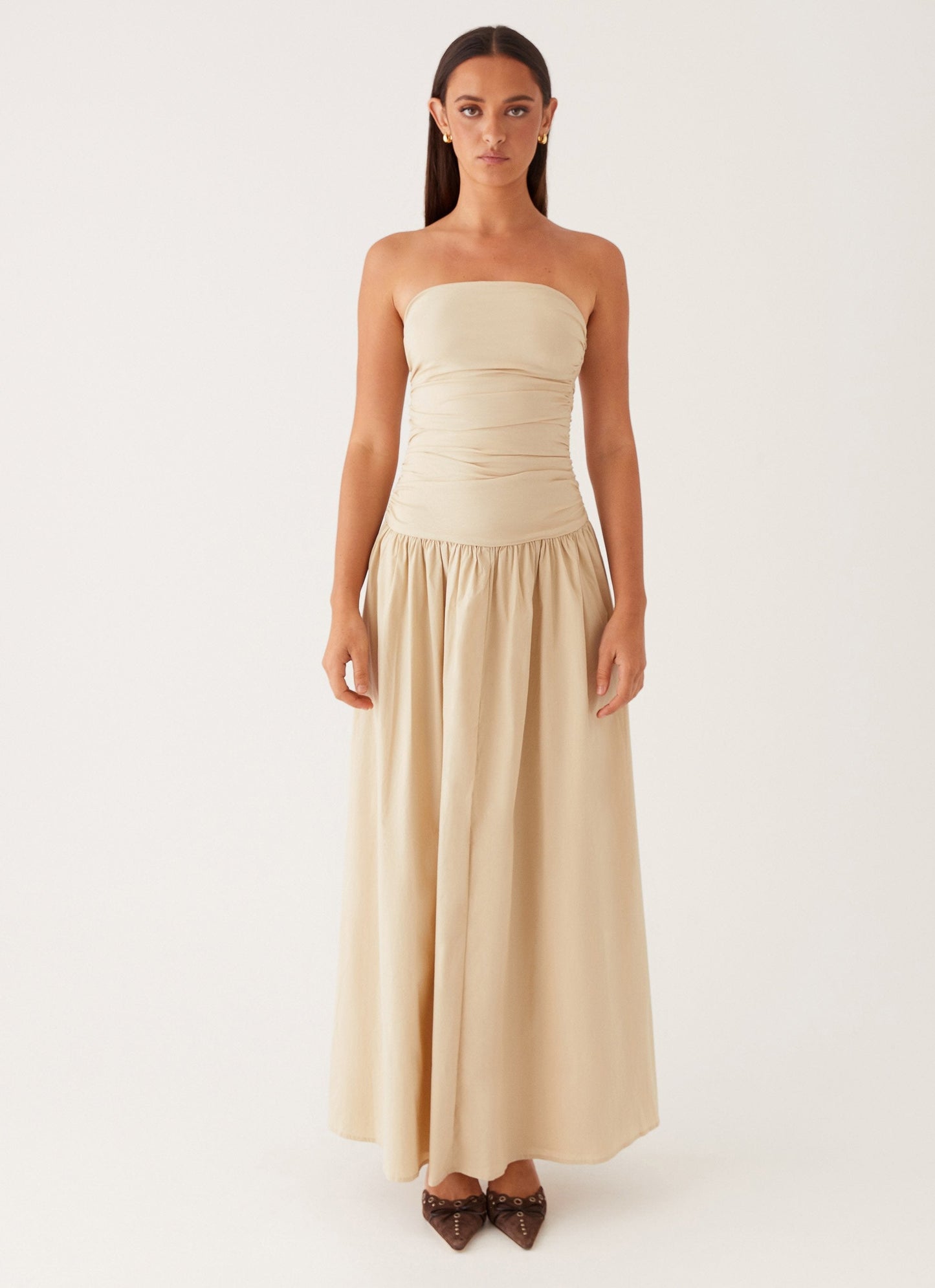 Liliane Strapless Maxi Jurk | Lavendel met Plooidetail 1