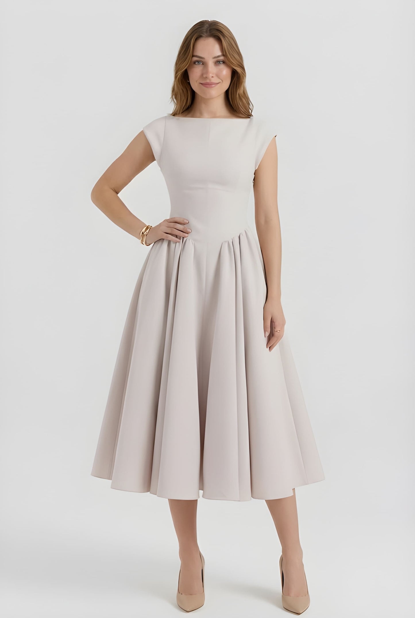 Piera Jurk Dames | Midi | Gestructureerd | Met Boothals 3