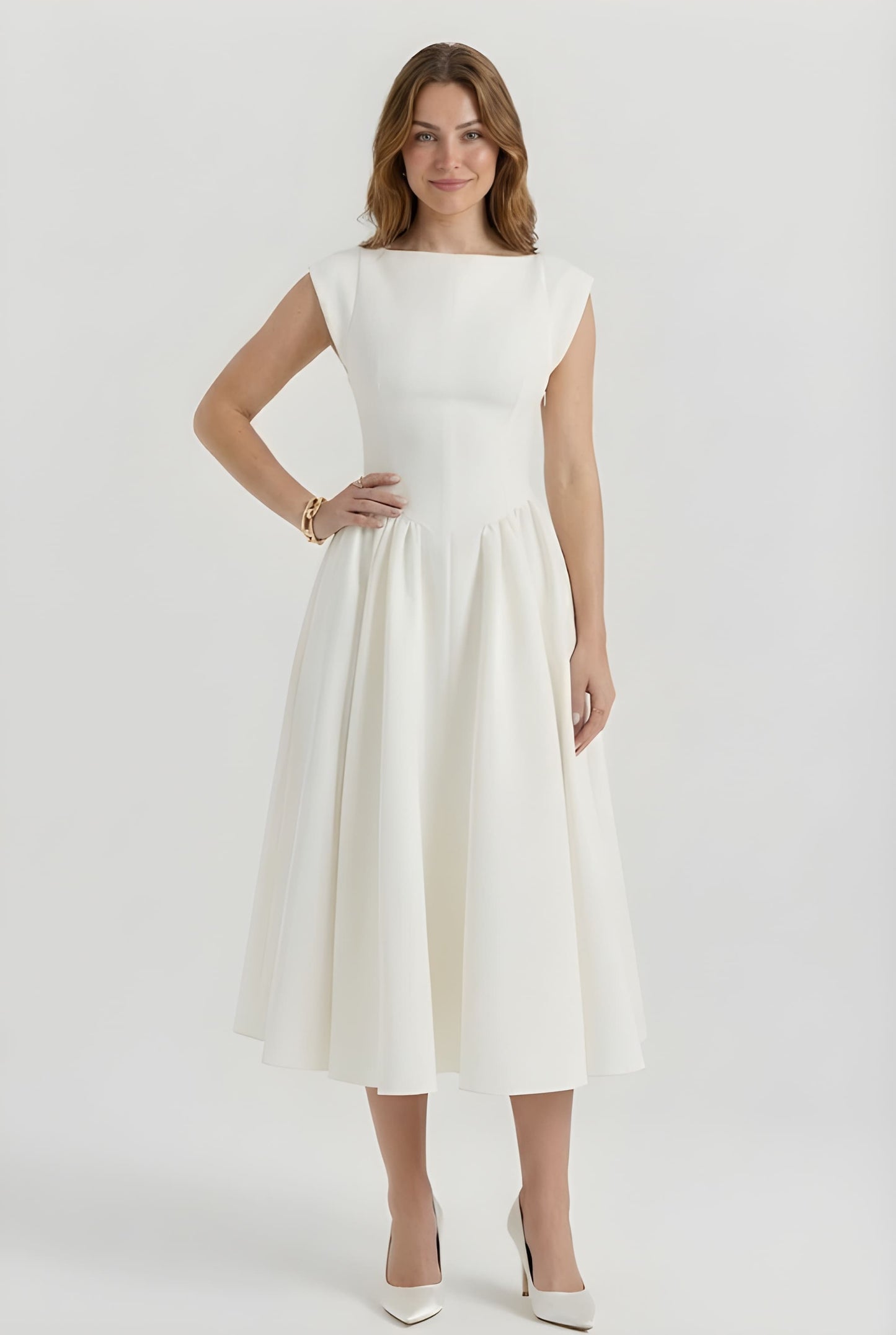 Piera Jurk Dames | Midi | Gestructureerd | Met Boothals 7