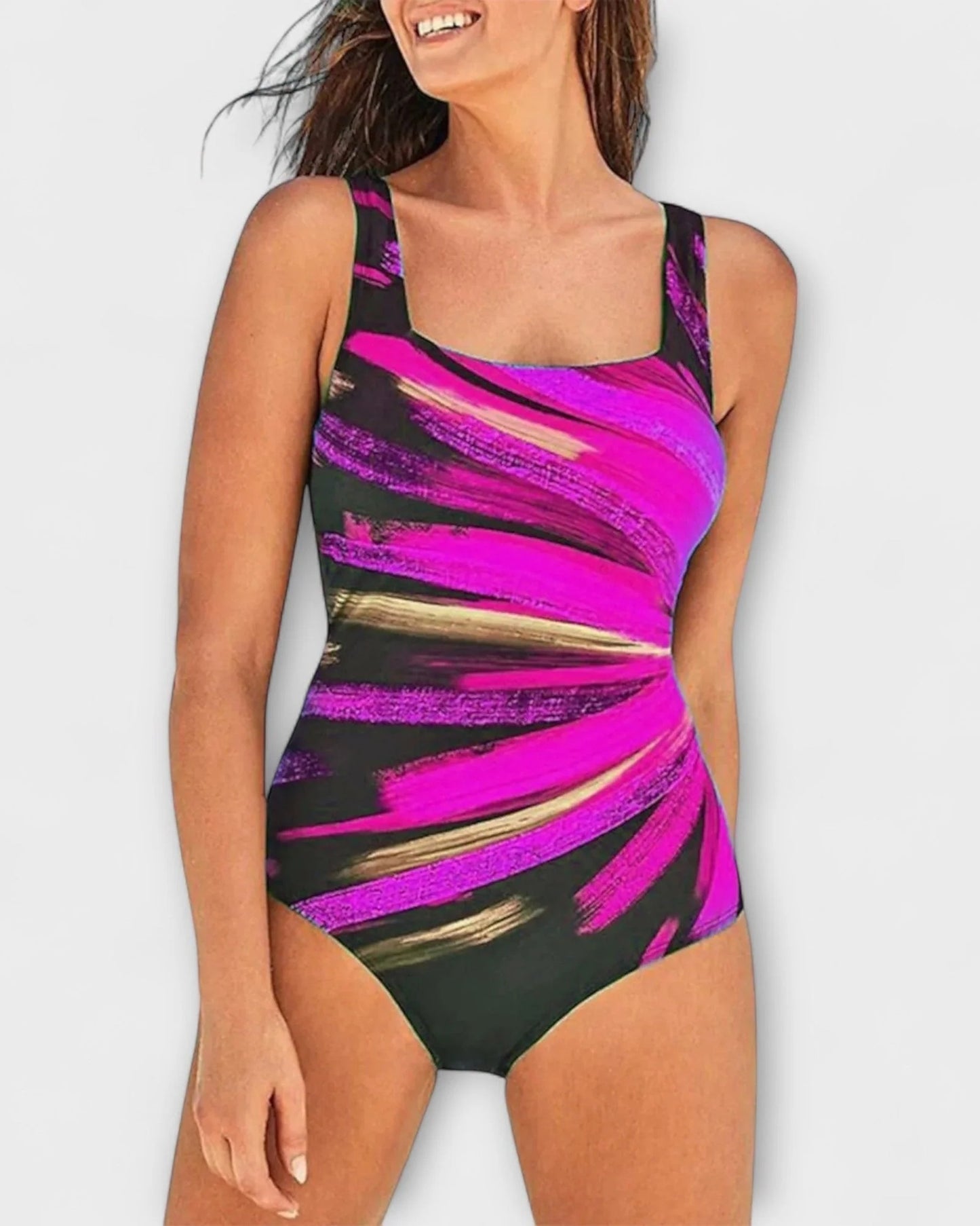 Chiara Dames Badkleding | Diagonale Streeppatroon | Geplooide Zijkanten