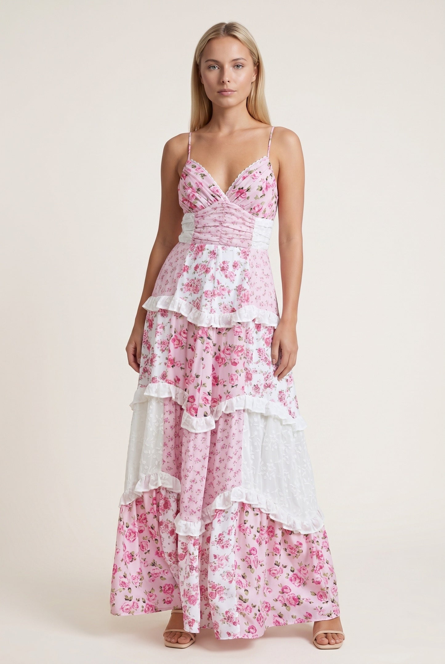 Camille Women's Maxi Dress | Floral Print | Layered Ruffles