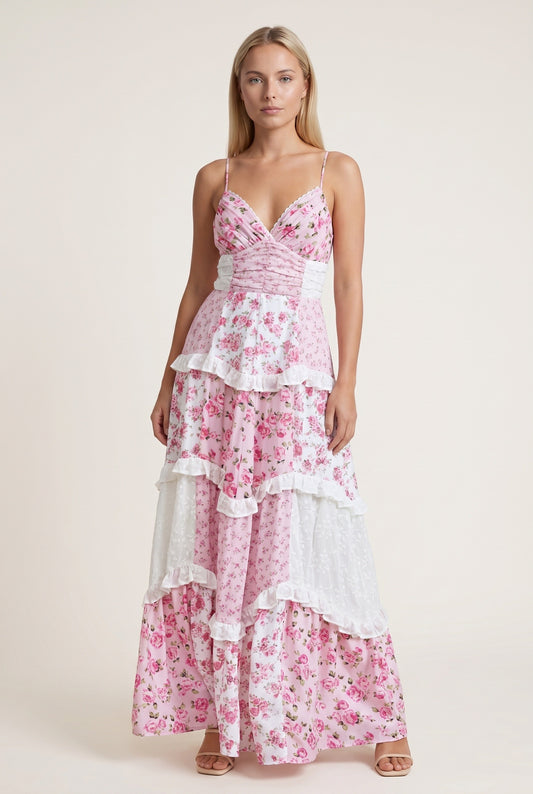 Camille Dames Maxi Jurk | Bloemenprint | Gelaagde Ruches