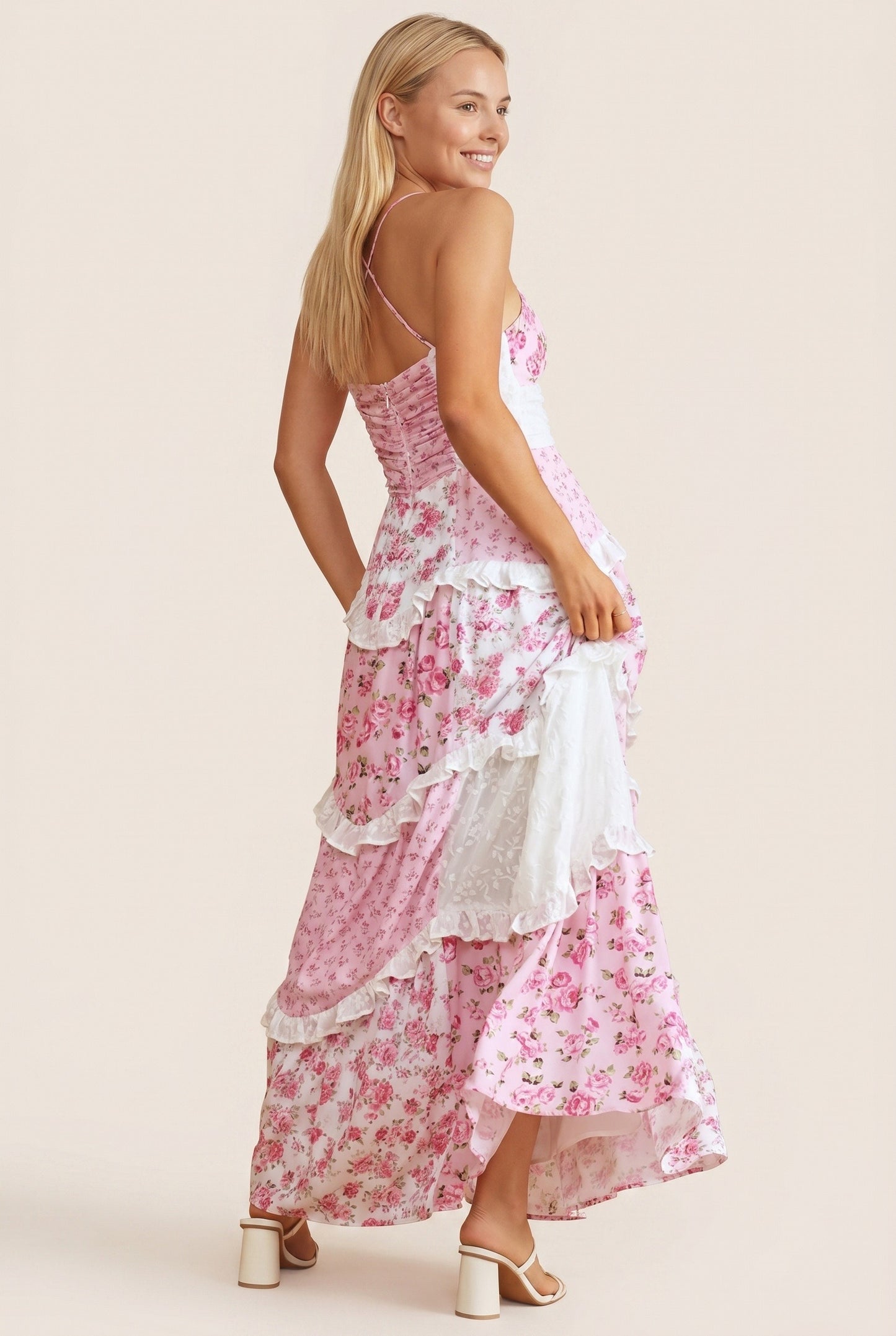 Camille Women's Maxi Dress | Floral Print | Layered Ruffles