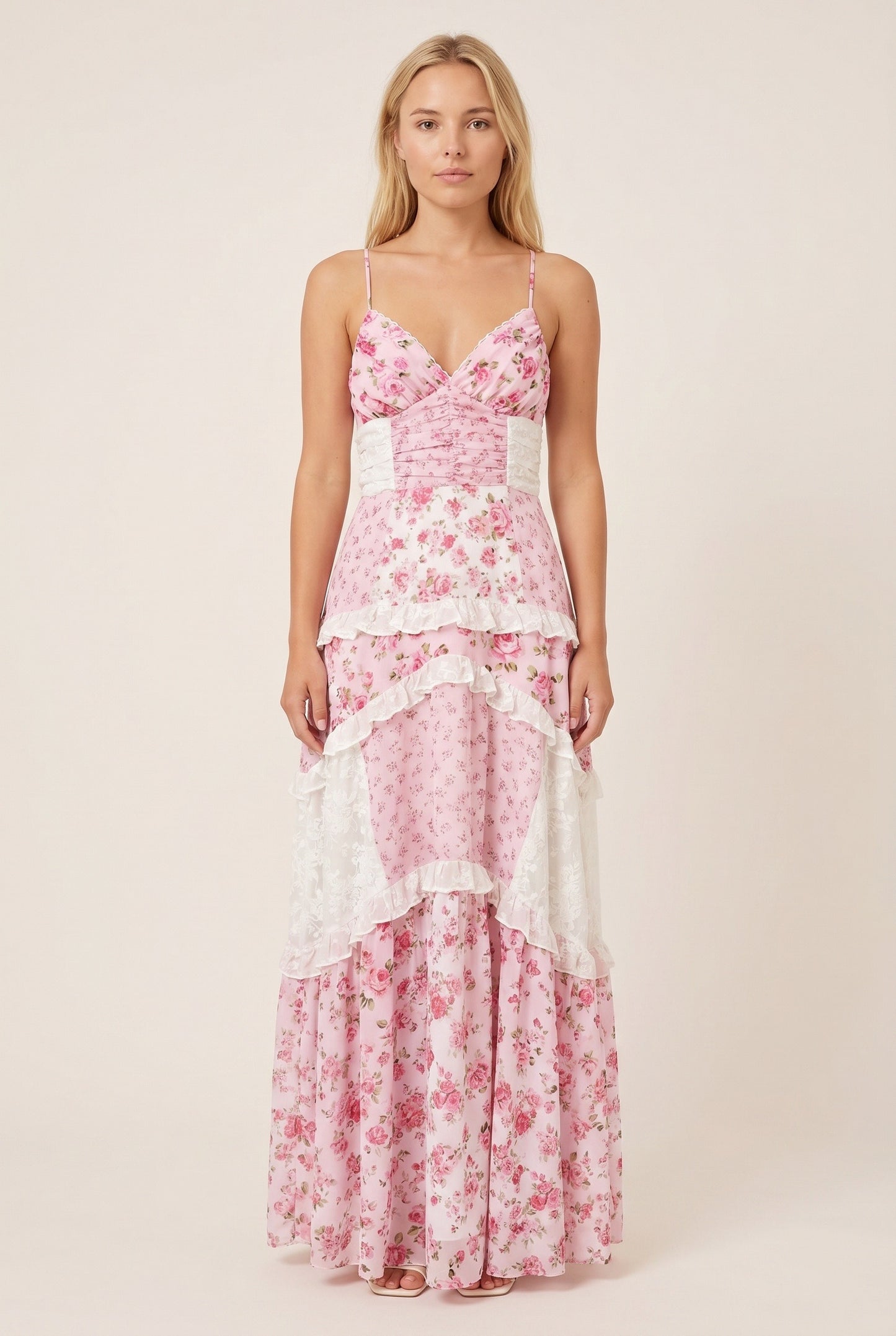 Camille Women's Maxi Dress | Floral Print | Layered Ruffles