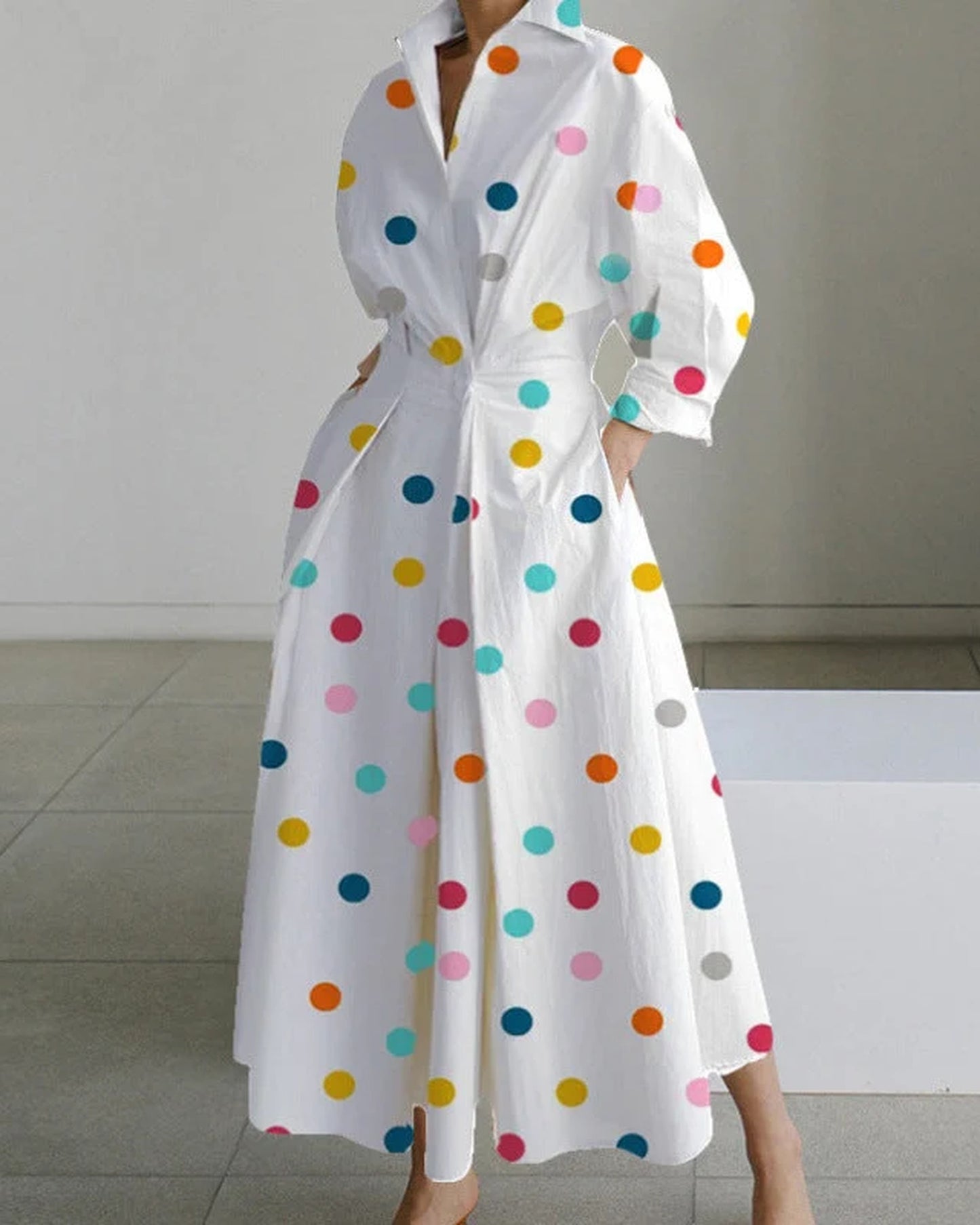 Arianna Dames Maxi Kjole | Overhemdkrave | Slå-om-design