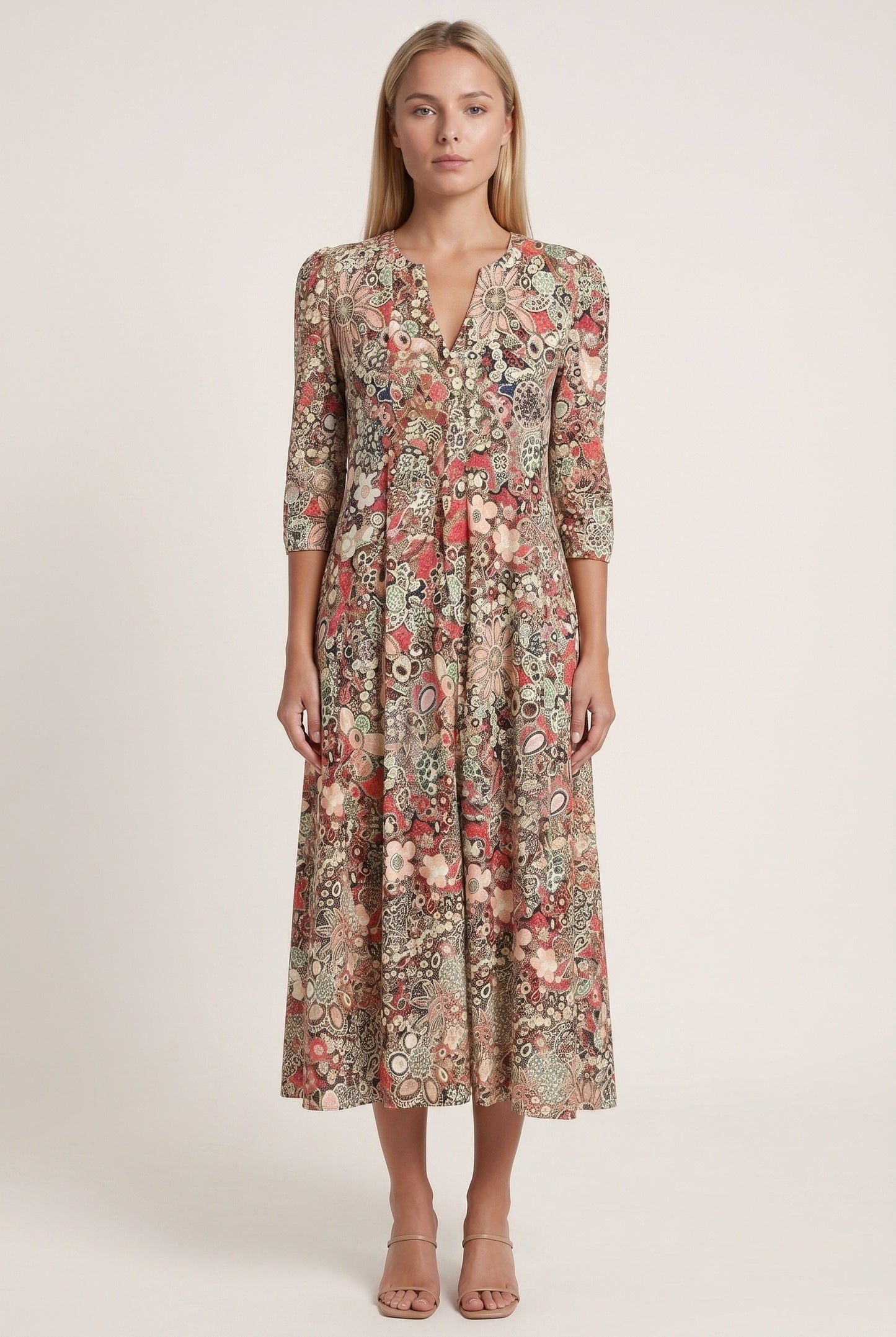 Nelly Dames Midi Jurk | V-Hals | Bloemenprint