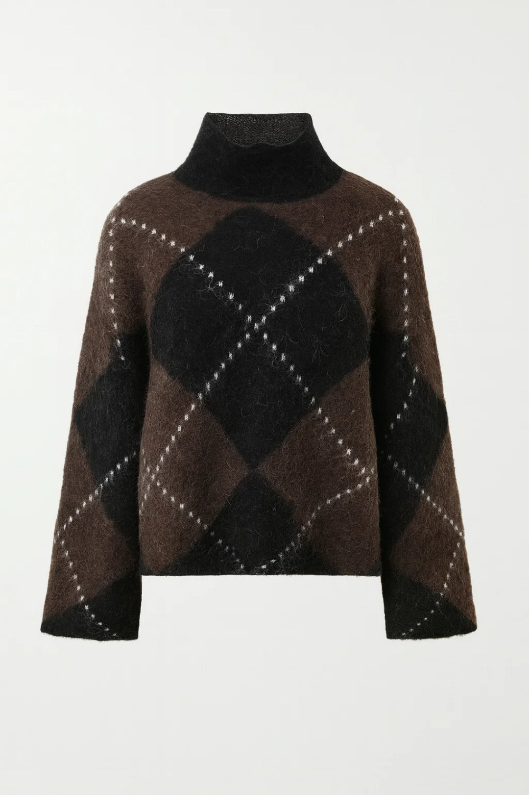 Rita Dames Gebreide Set | Coltrui met Wijde Mouwen | Retro Ruitmotief 1