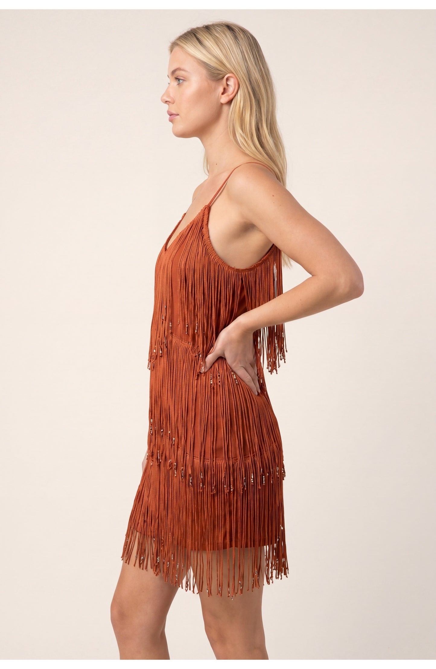 Bernadette Women's Mini Dress | Layered Fringe | V-Neck
