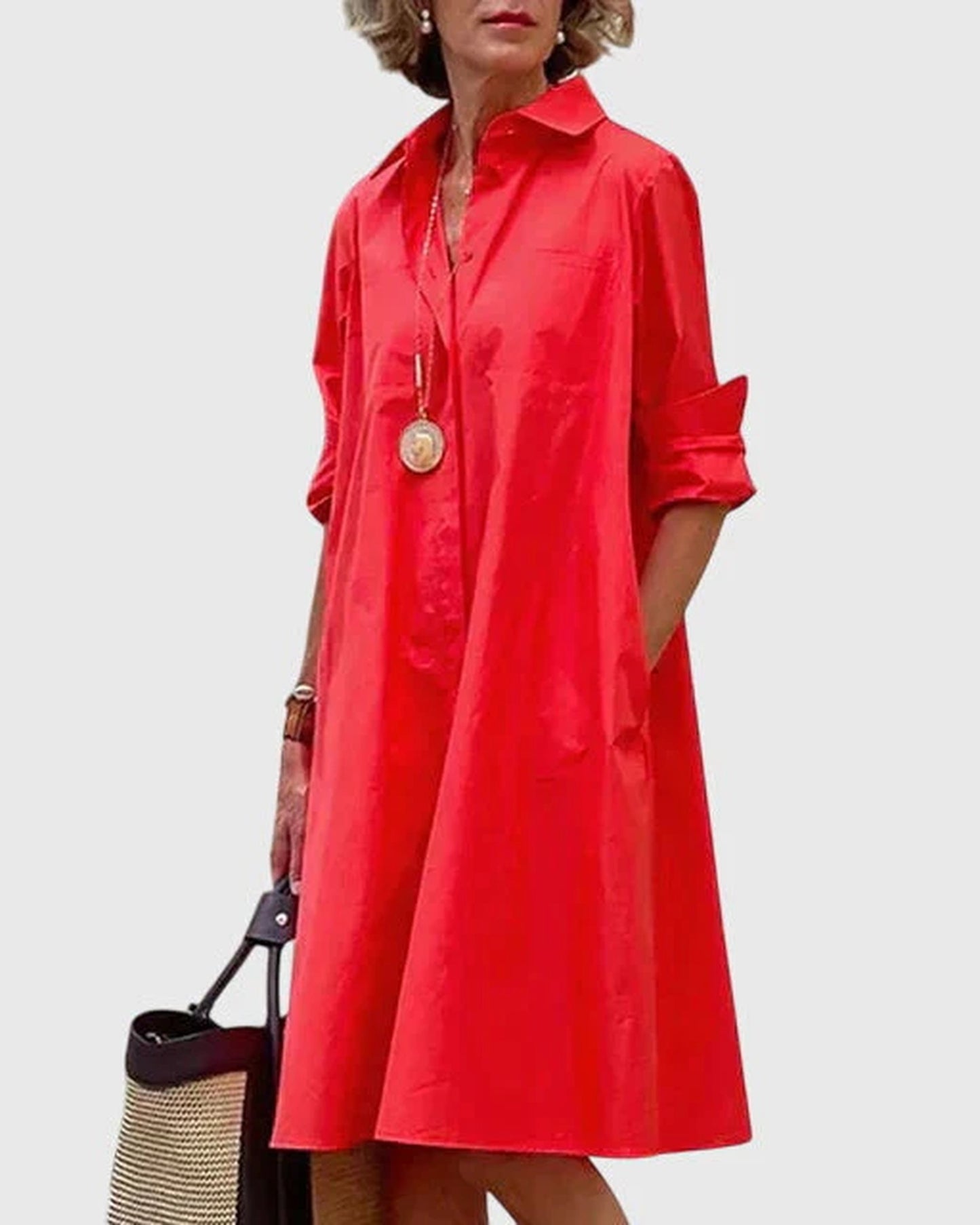 Rosalinde Dames Midi Jurk | Reverskraag | Oversized Pasvorm