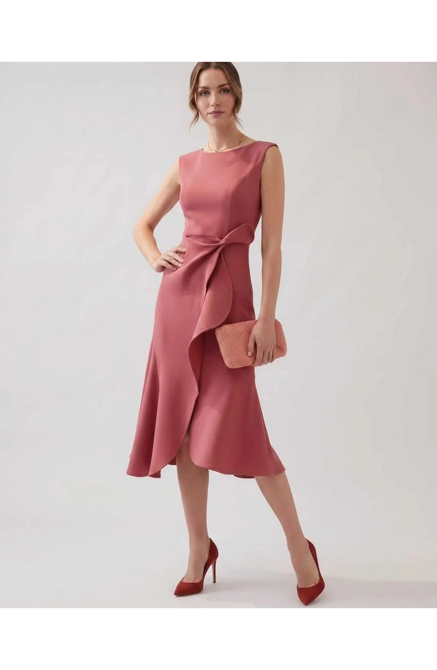 Manon Dames Midi Jurk | Ruffle Wrap Detail | Uitlopende Zoom