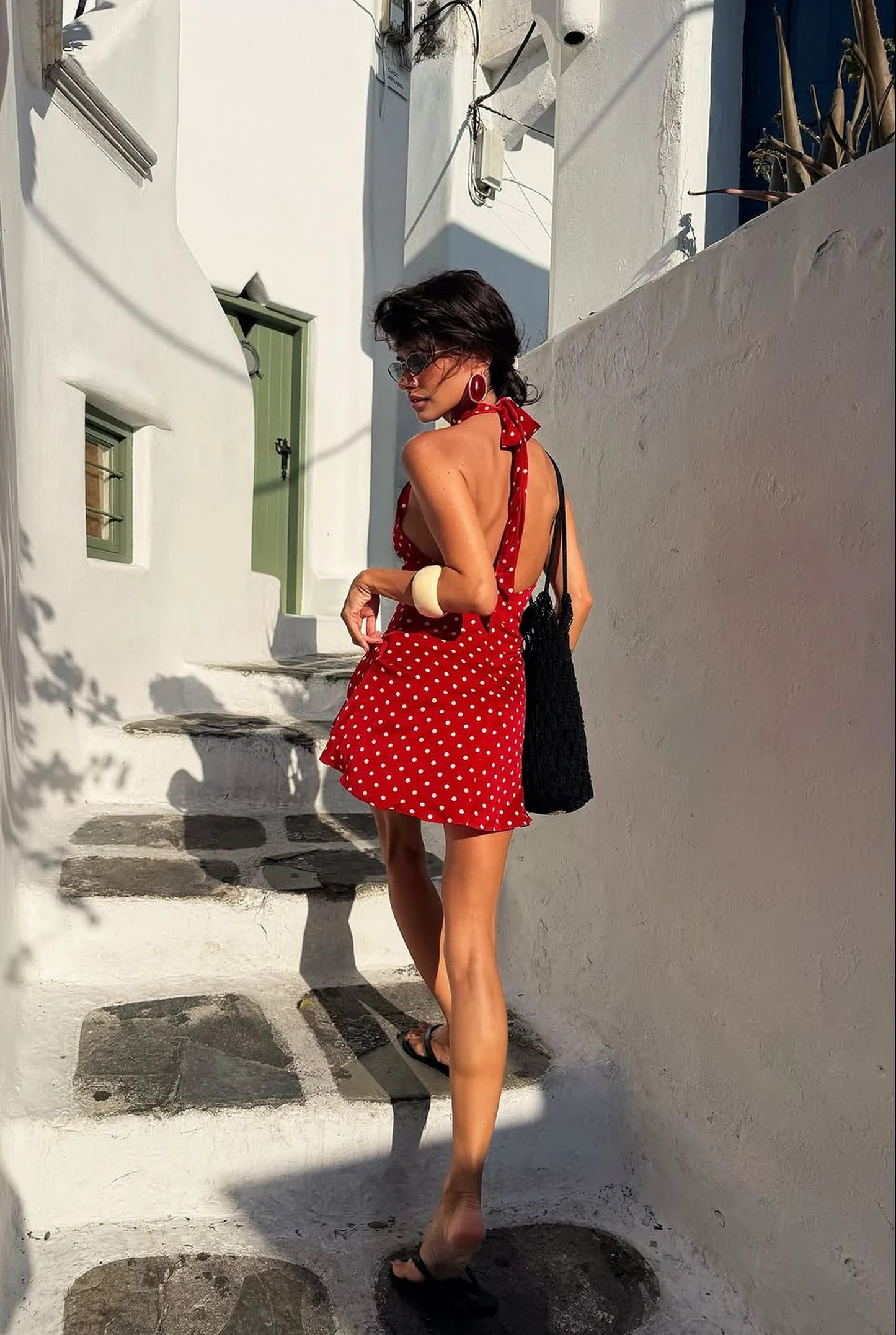 Fidèle Damska Mini Sukienka | Dekolt-halter | Otwarte Plecy | Groszki