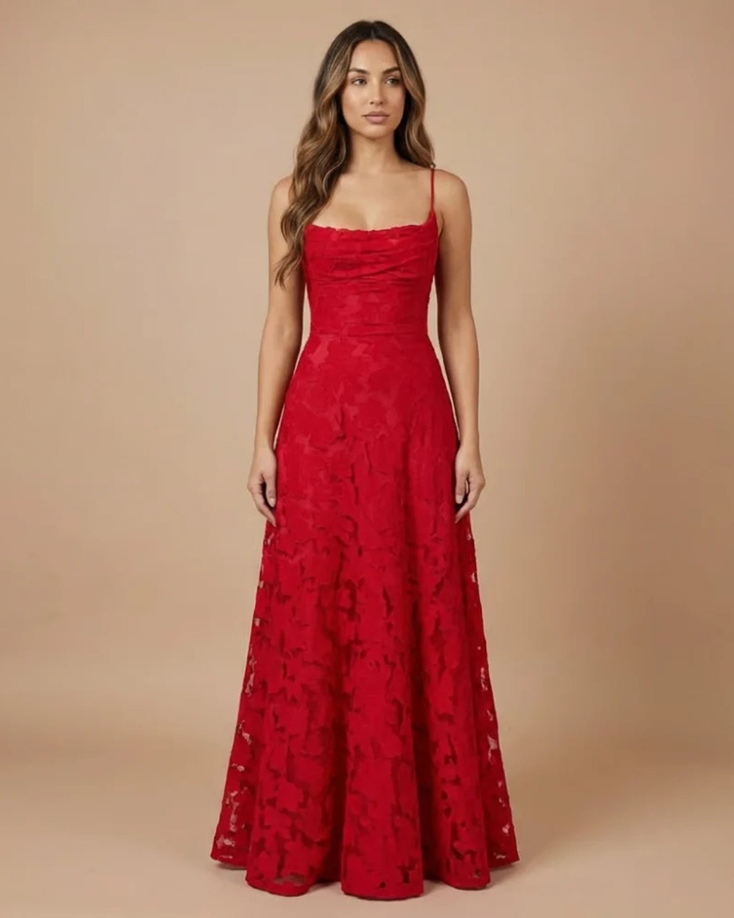 Mégane Women's Maxi Dress | Crossed Back Straps | Lace A-Line