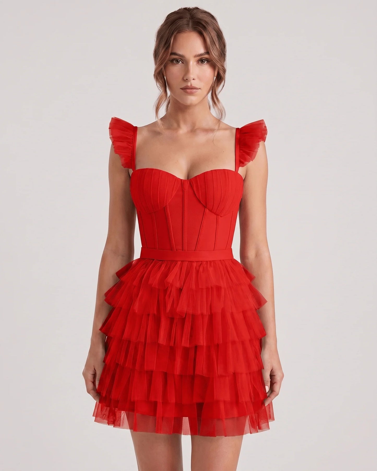 Annick Women's Mini Dress | Layered Tulle Skirt | Stitched Bustier Bodice