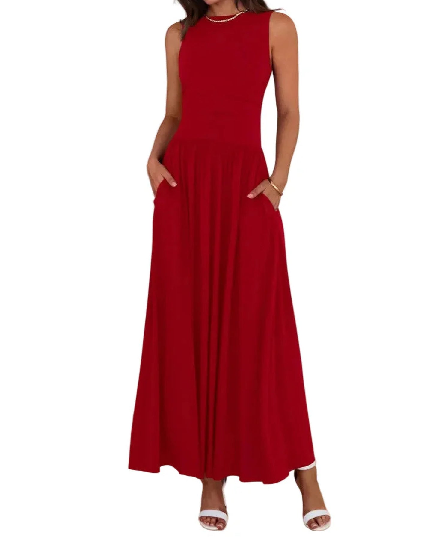 Réjane Dames Maxi Jurk | Mouwloos | Geplooide Rok