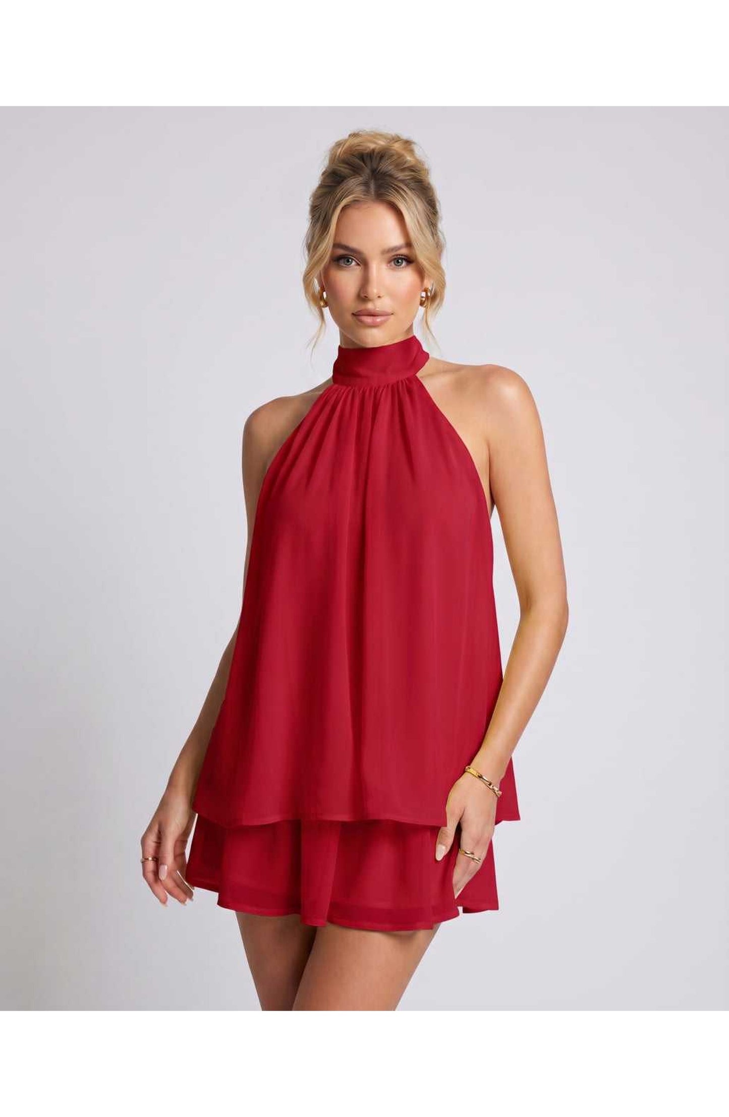Simone Dames Mini Jurk | Halternek | Gelaagde Rok