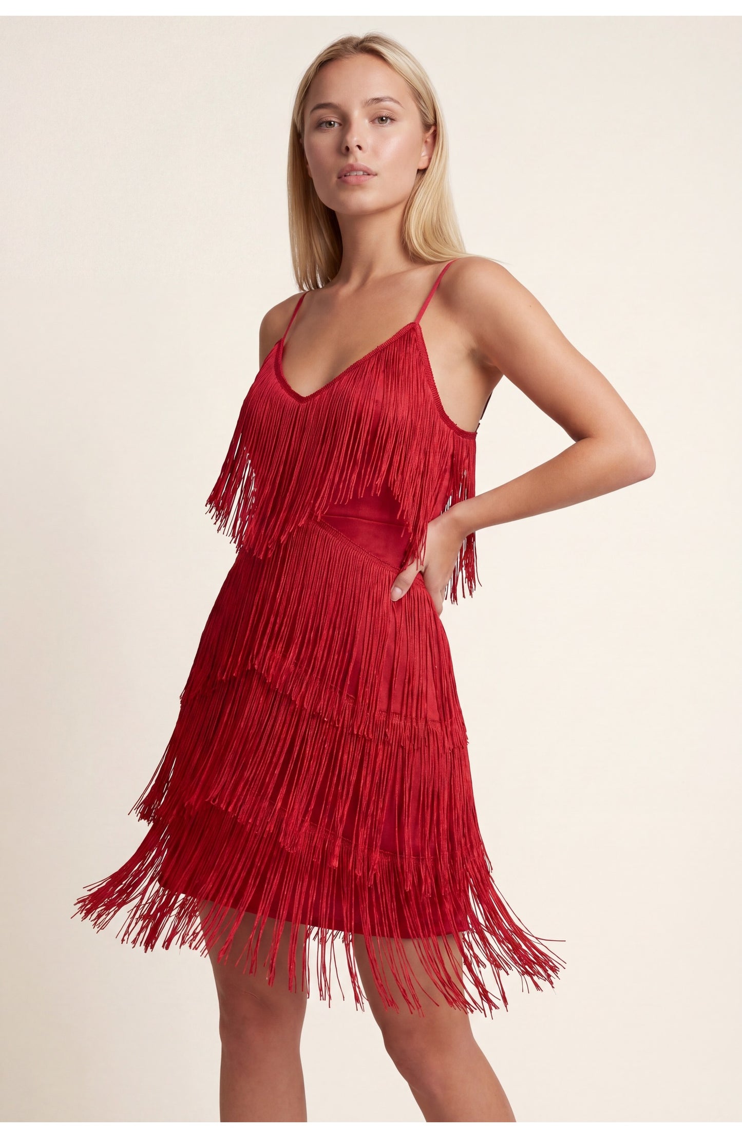 Bernadette Women's Mini Dress | Layered Fringe | V-Neck