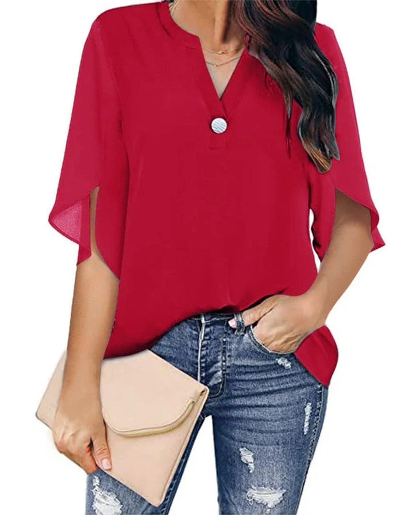 Saturnine Dames Top | V-Hals | Driekwart Mouwen