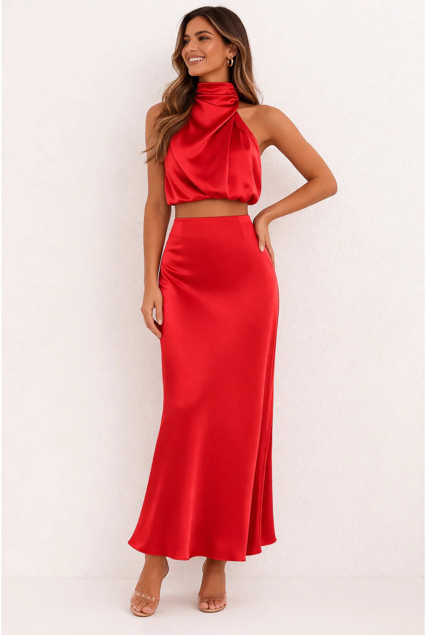 Adrienne Women's Co-ord Set | Halter Neck Top | Maxi Skirt