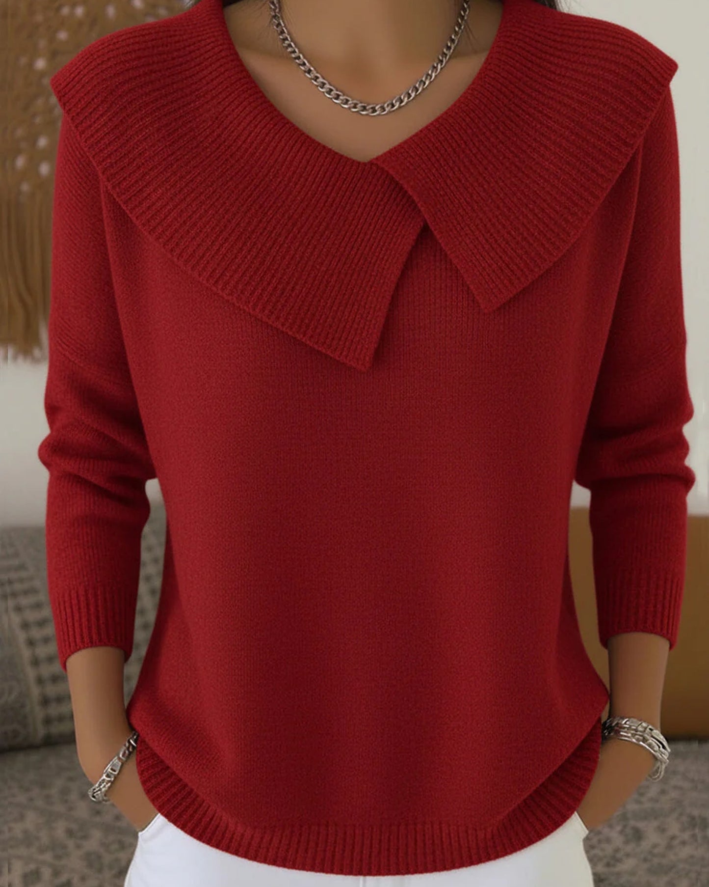 Mahaut Dames Trui | Oversized Kraag | Geribbelde Boorden