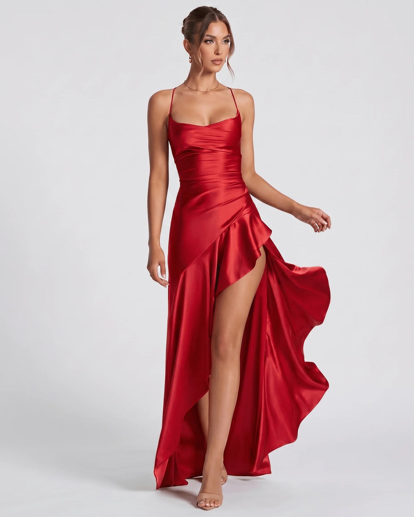Philippine Dames Maxi Jurk | Ruches Bandeau Bovenstuk | Asymmetrische Ruffle Split