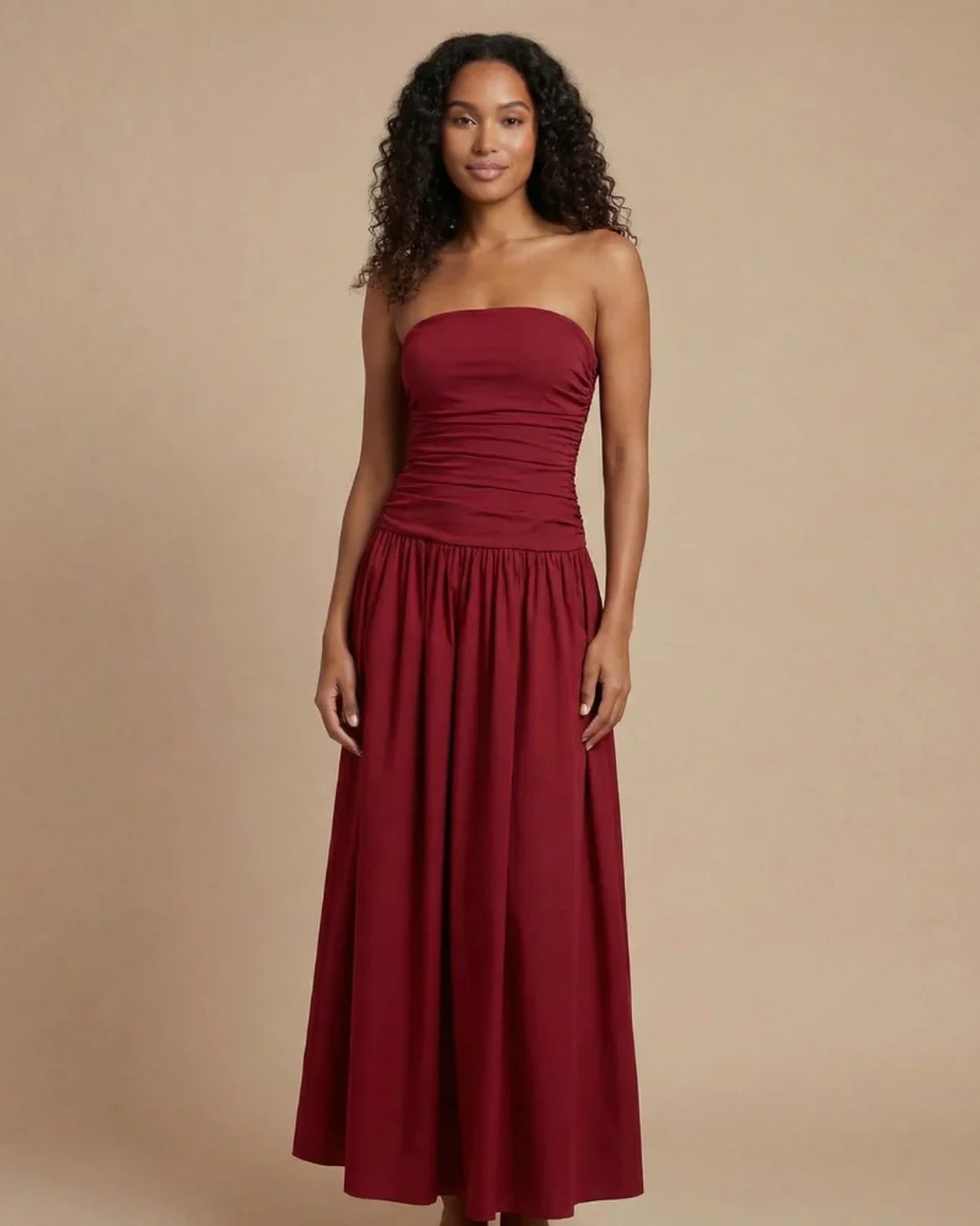 Modeste Dames Maxi Jurk | Strapless Bovenstuk | Gerimpelde Taille