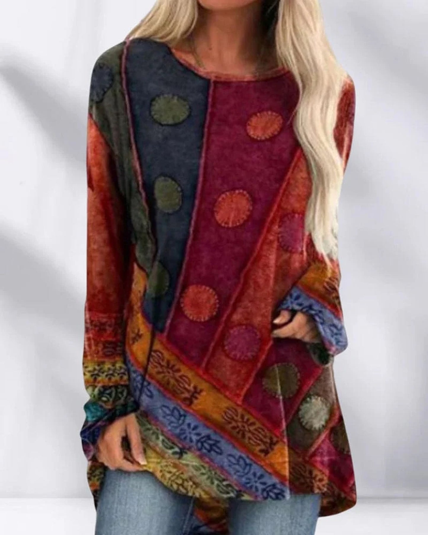 Rozeline Dames Top | Patchwork Design | Lange Mouwen