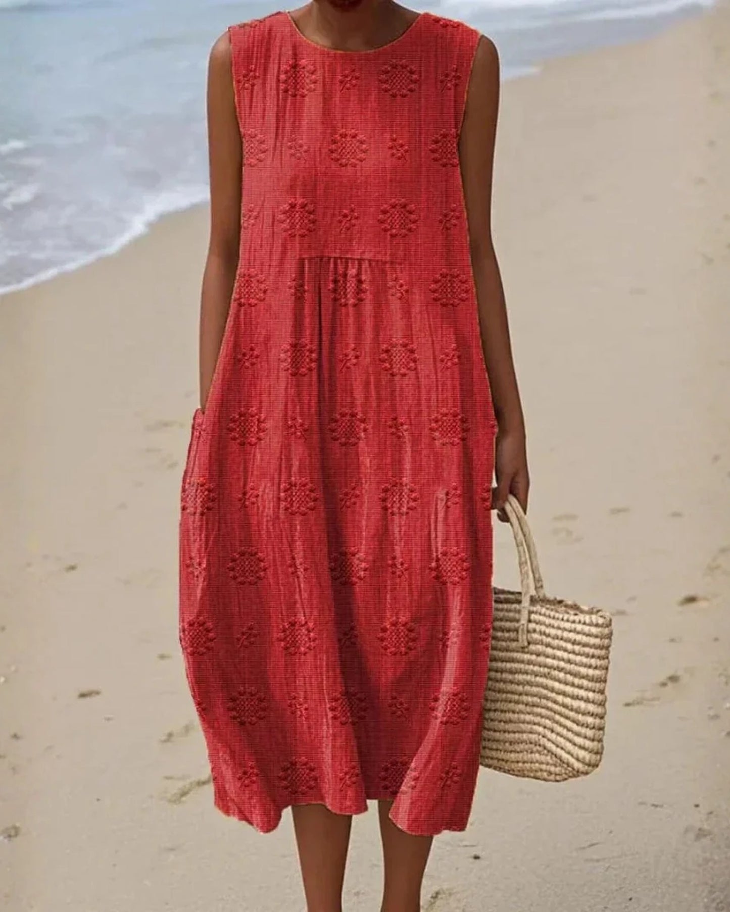 Alette Dames Midi Jurk | Mouwloos | Gestructureerd Patroon