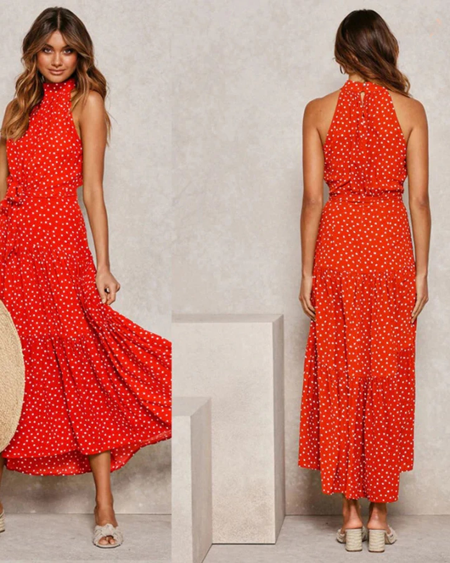 Aubeline Dame Midi Kjole | Halterneck | Lagdelte Frynser