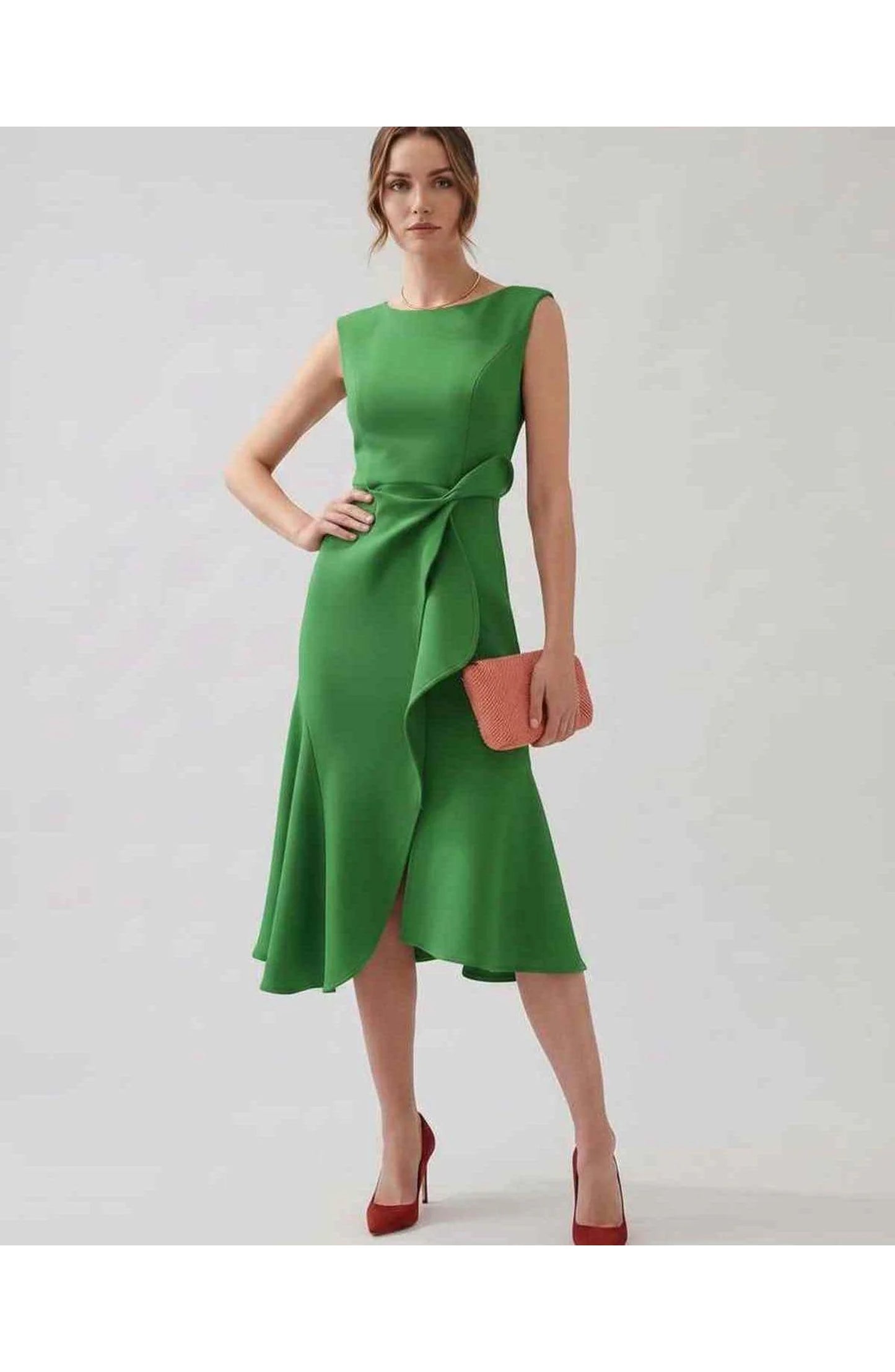 Manon Dames Midi Jurk | Ruffle Wrap Detail | Uitlopende Zoom