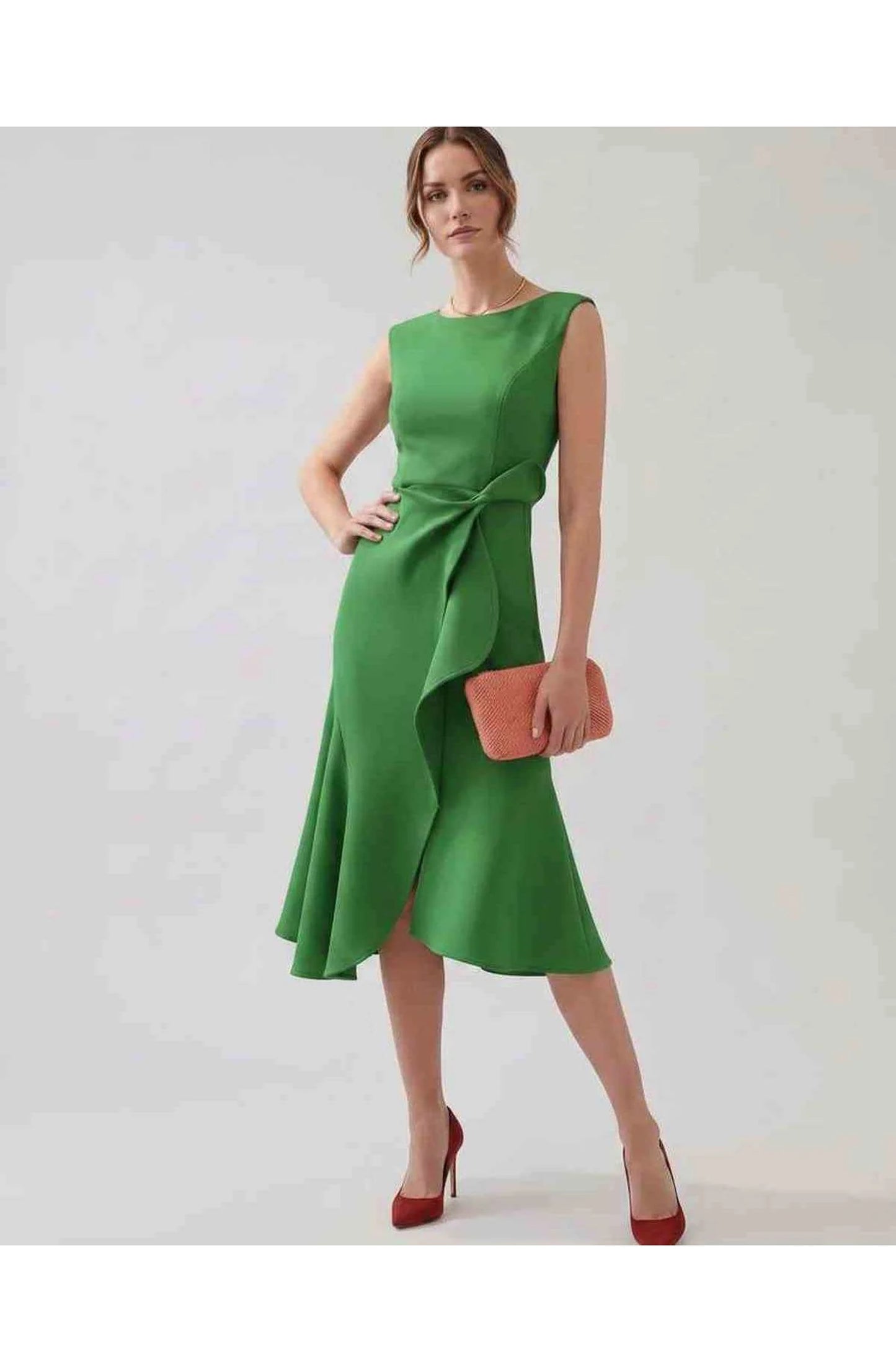 Manon Dames Midi Jurk | Ruffle Wrap Detail | Uitlopende Zoom