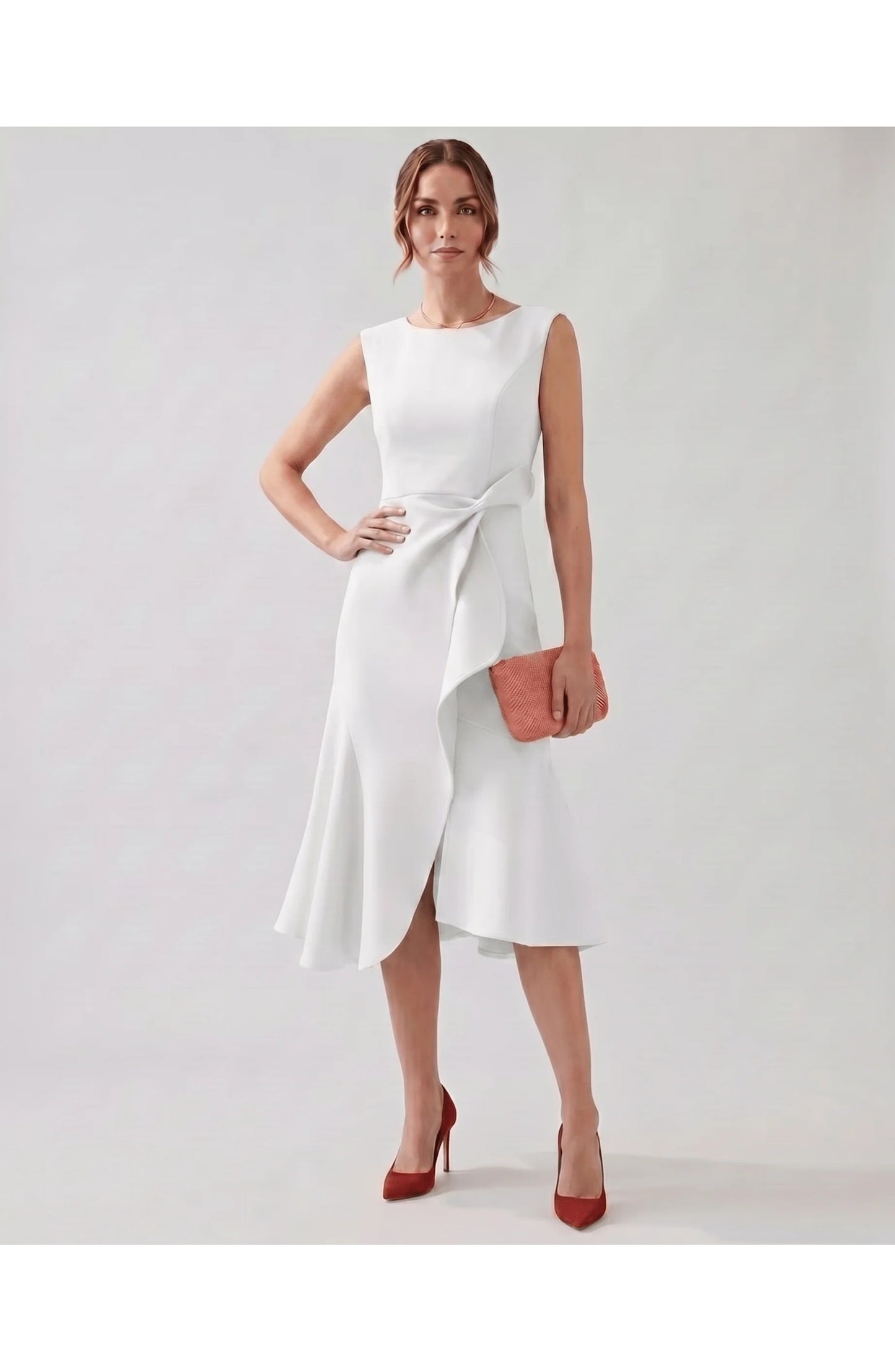 Manon Dames Midi Jurk | Ruffle Wrap Detail | Uitlopende Zoom