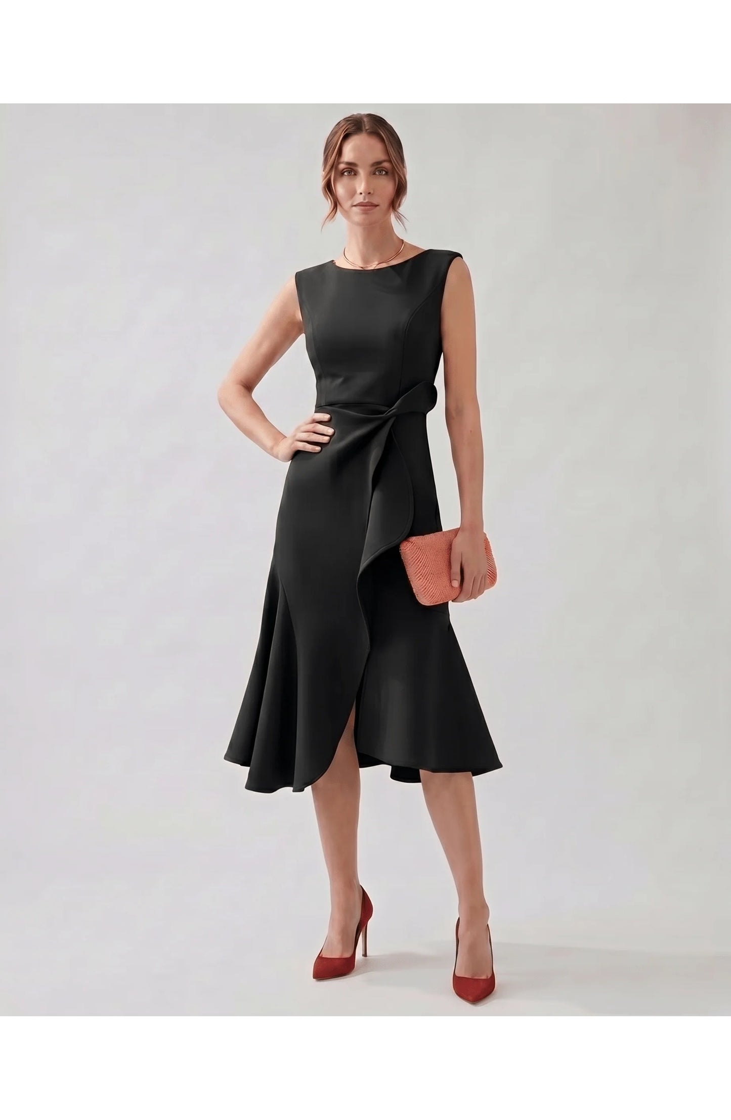 Manon Dames Midi Jurk | Ruffle Wrap Detail | Uitlopende Zoom
