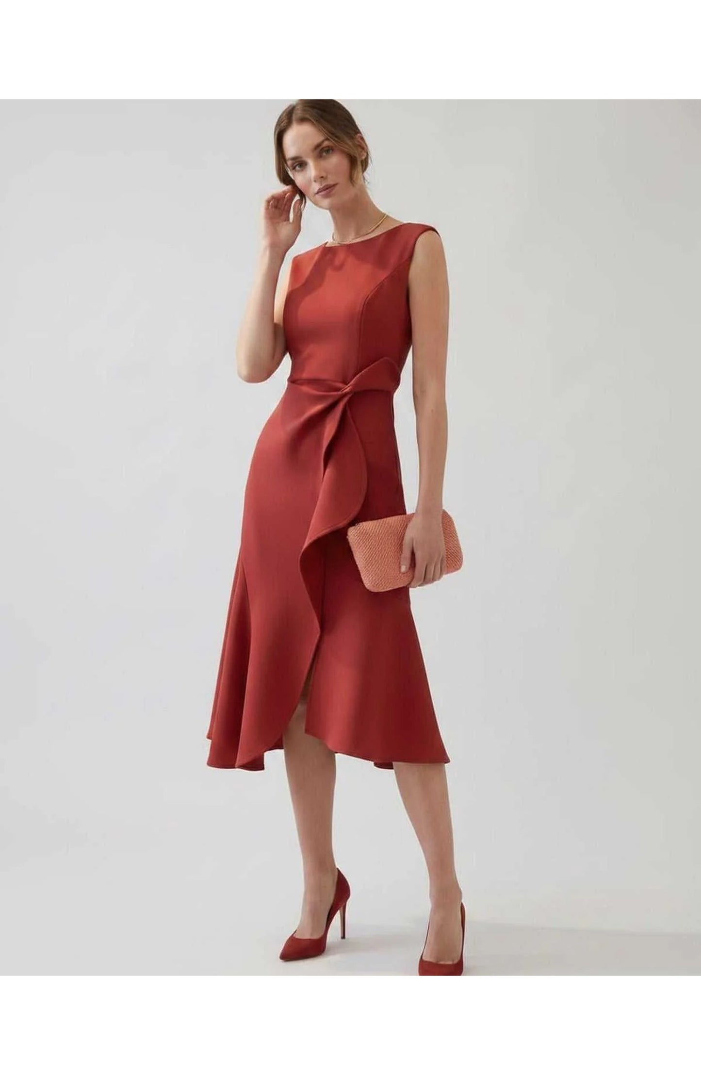 Manon Dames Midi Jurk | Ruffle Wrap Detail | Uitlopende Zoom