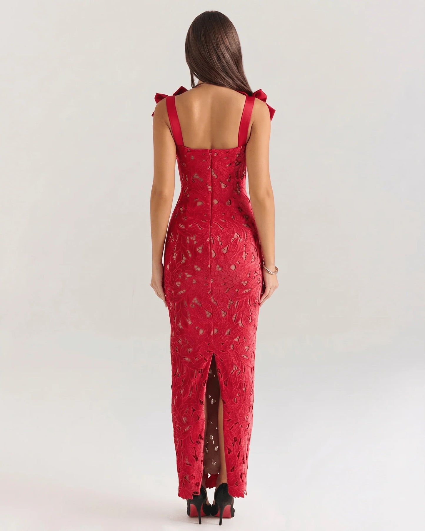 Maxime Dames Maxi Jurk | Kanten Overlay | Strikken Op Schouders