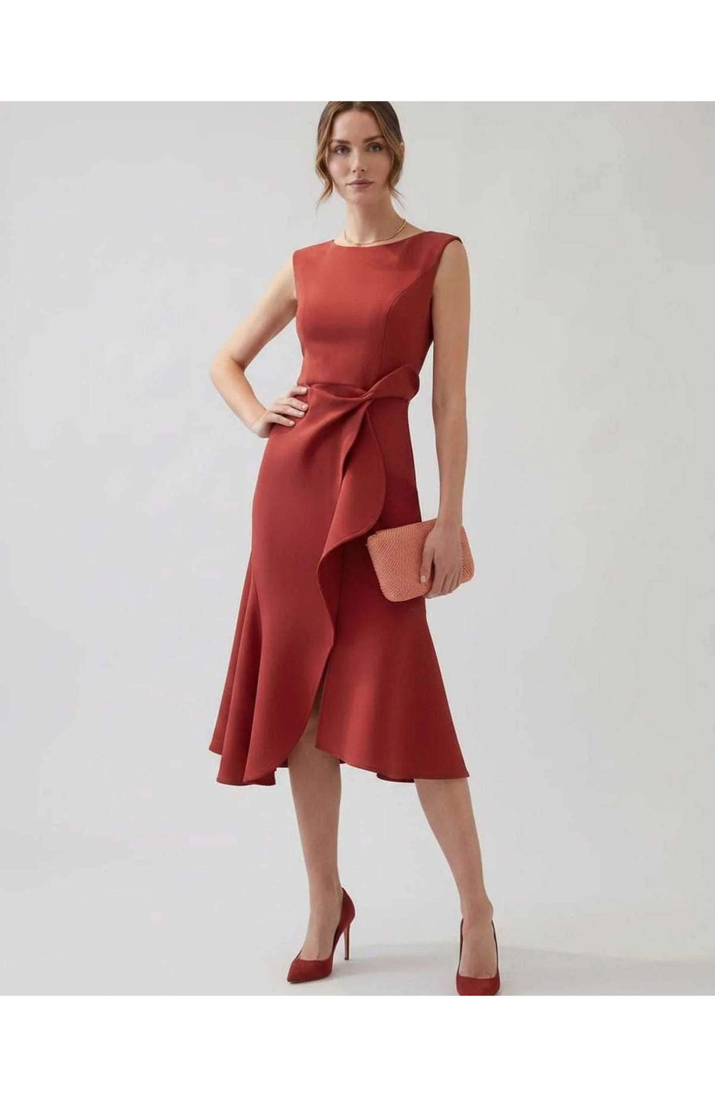 Manon Dames Midi Jurk | Ruffle Wrap Detail | Uitlopende Zoom