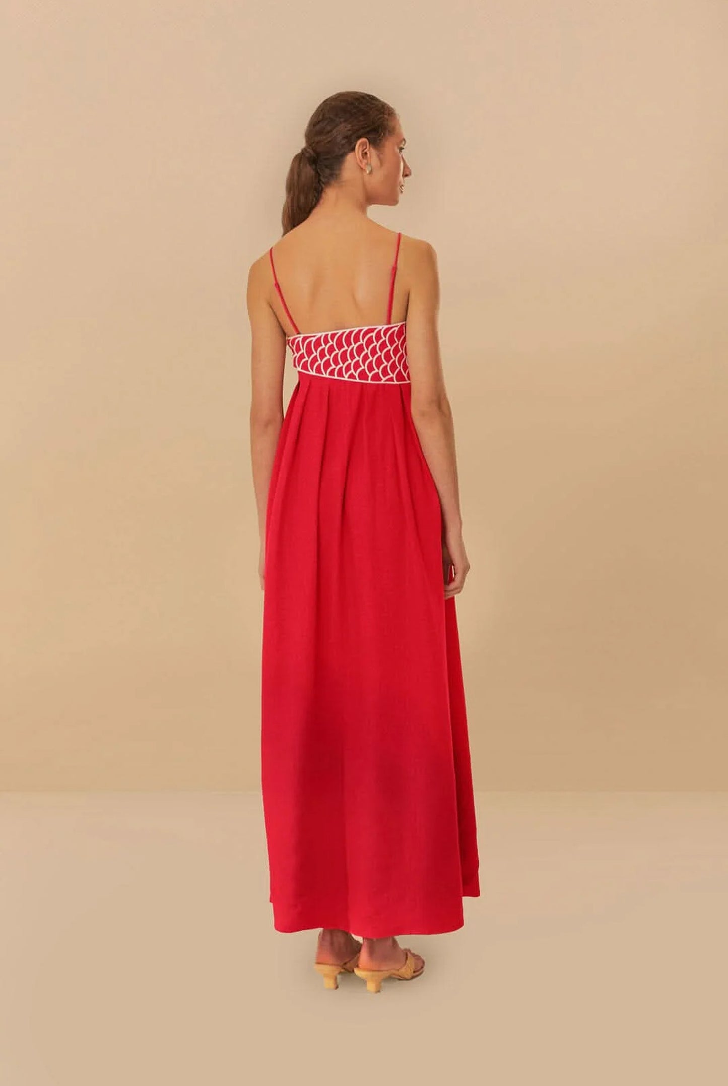 Michèle Ladies Maxi Dress | Koi Fish Embroidery | Contrast Piping