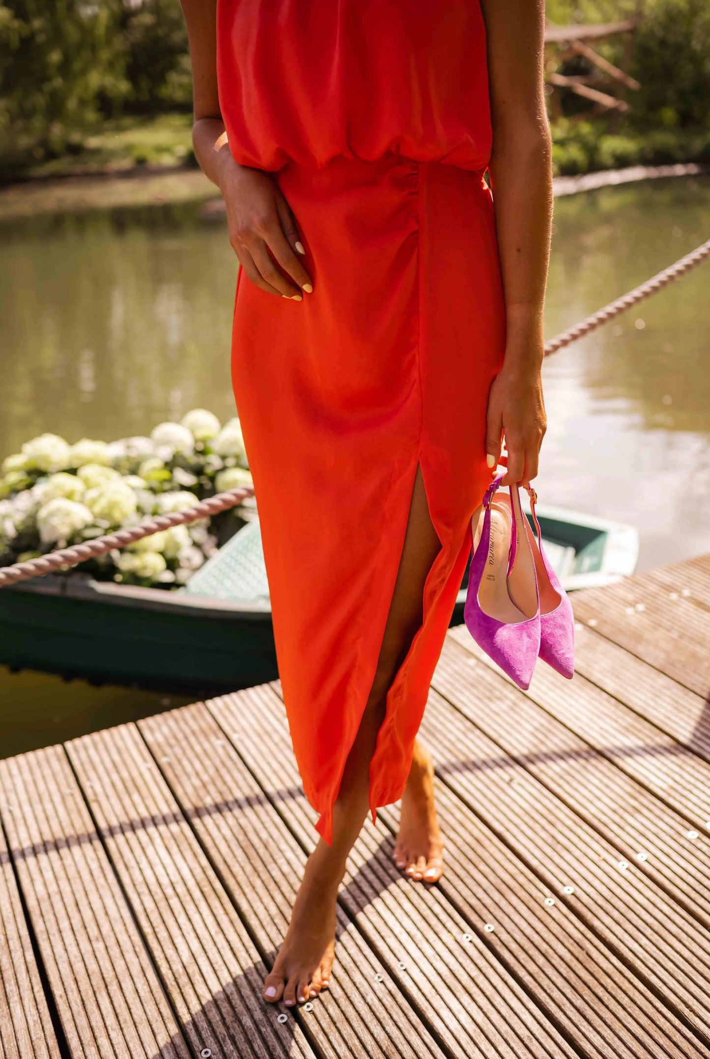 Vinciane-Consolata Dames Midi Jurk | Halterneck | Open Rug