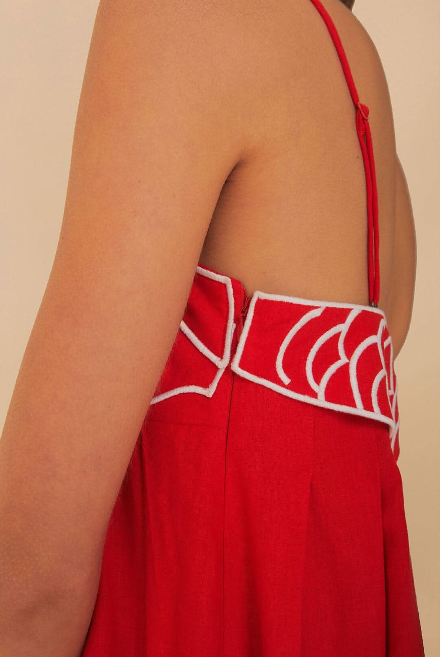 Michèle Ladies Maxi Dress | Koi Fish Embroidery | Contrast Piping