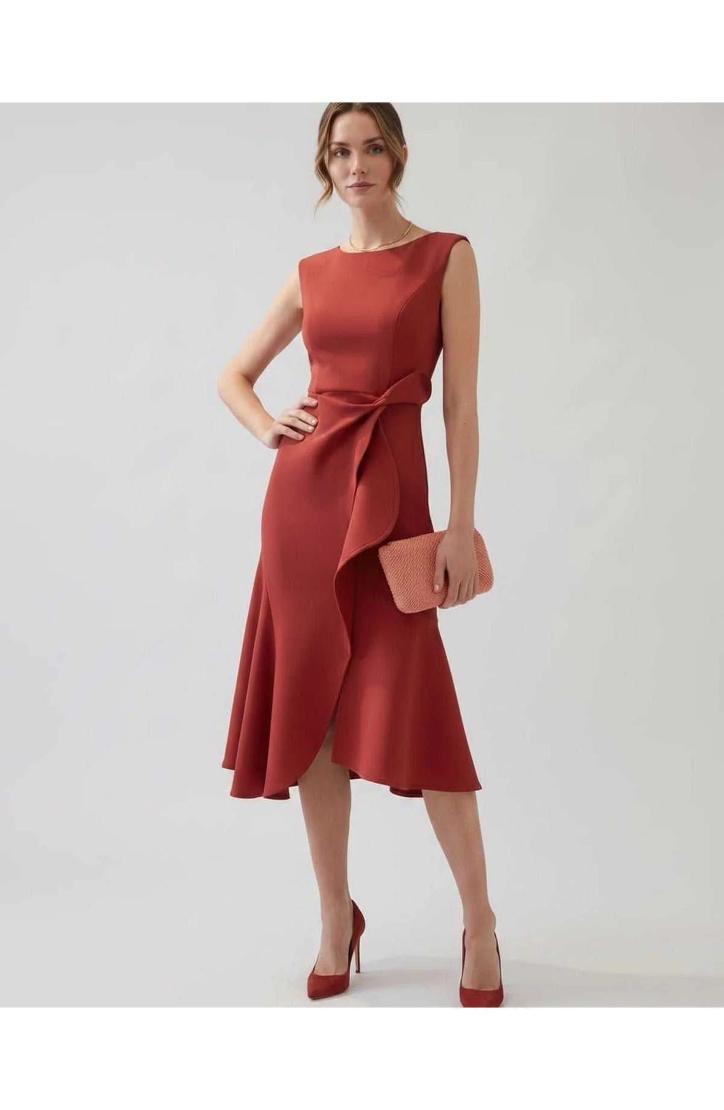 Manon Dames Midi Jurk | Ruffle Wrap Detail | Uitlopende Zoom