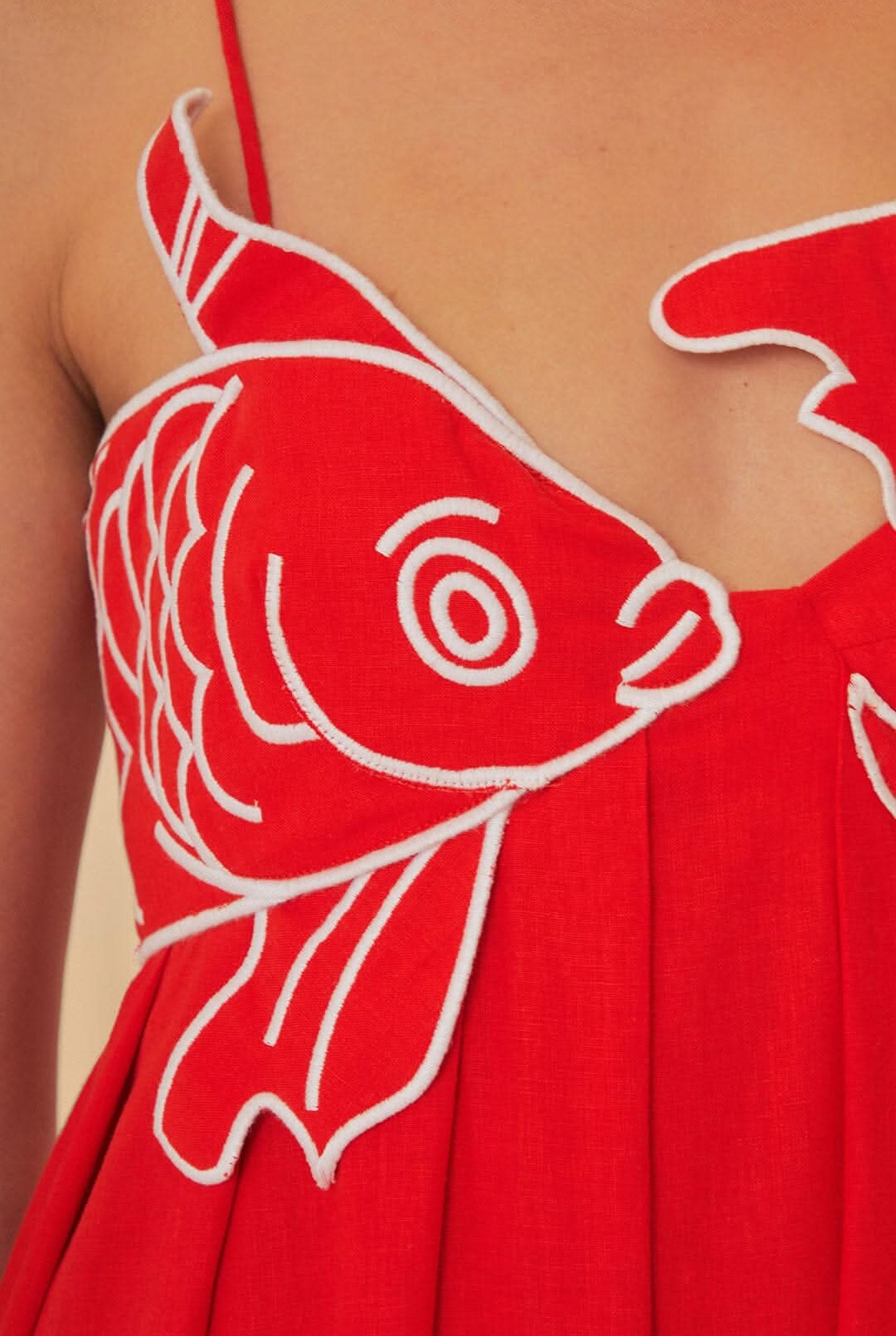 Michèle Ladies Maxi Dress | Koi Fish Embroidery | Contrast Piping