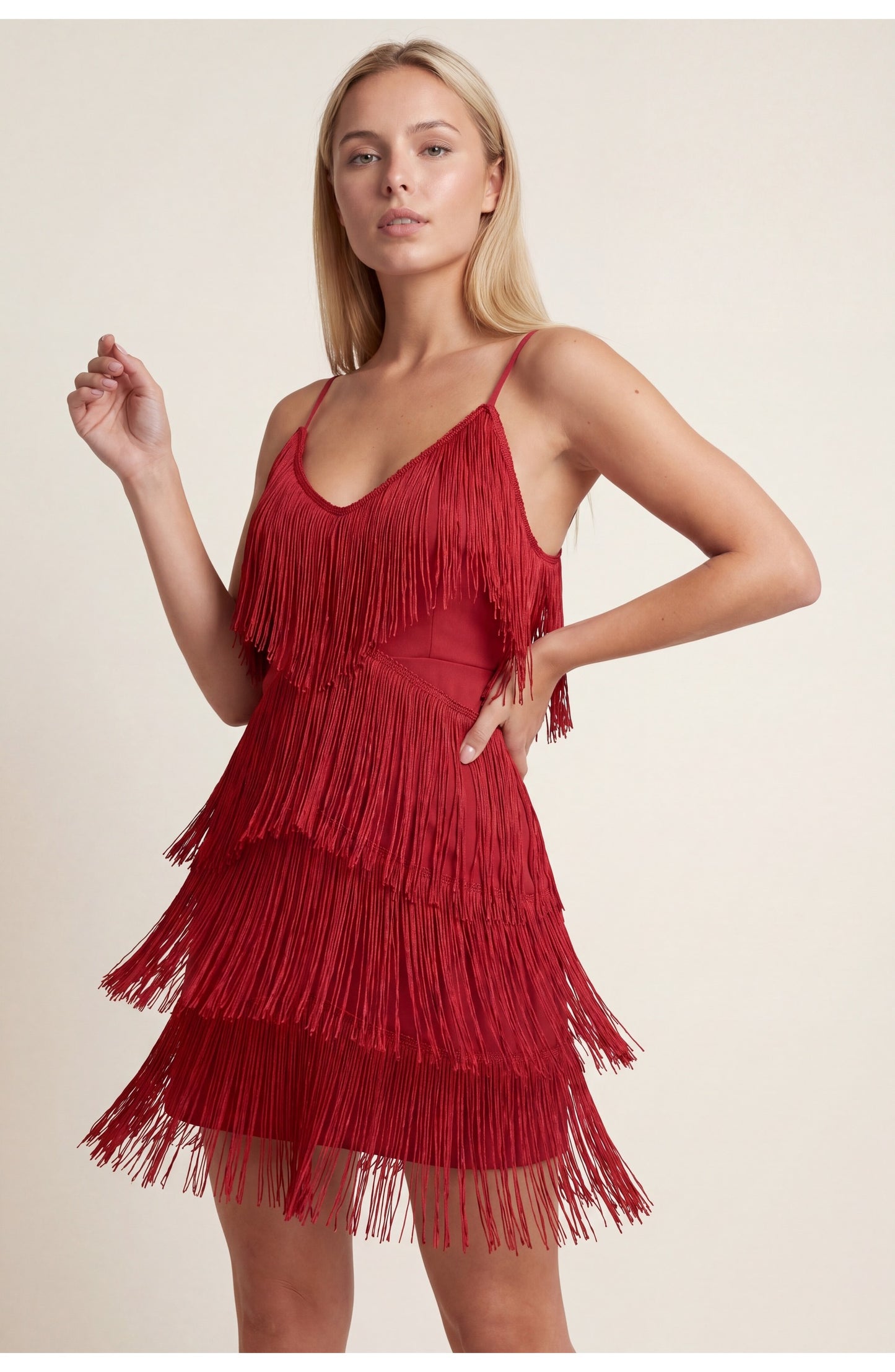 Bernadette Women's Mini Dress | Layered Fringe | V-Neck